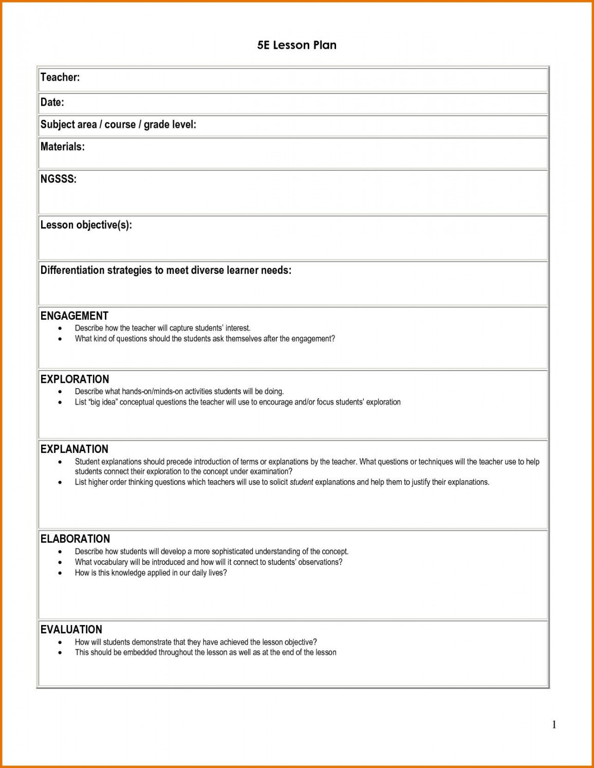 e Science Lesson Plan Template New e Student Lesson Planning