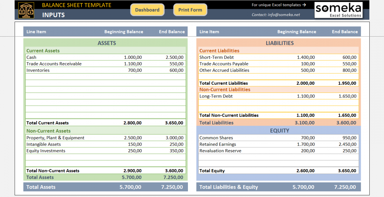 Excel Balance Sheet Template