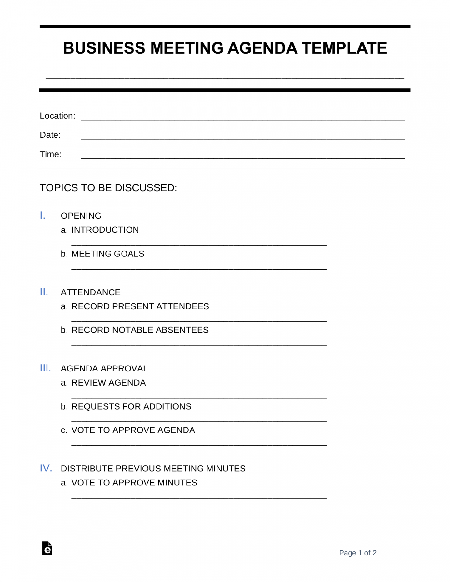 Free Meeting Agenda Templates () - PDF  Word – eForms