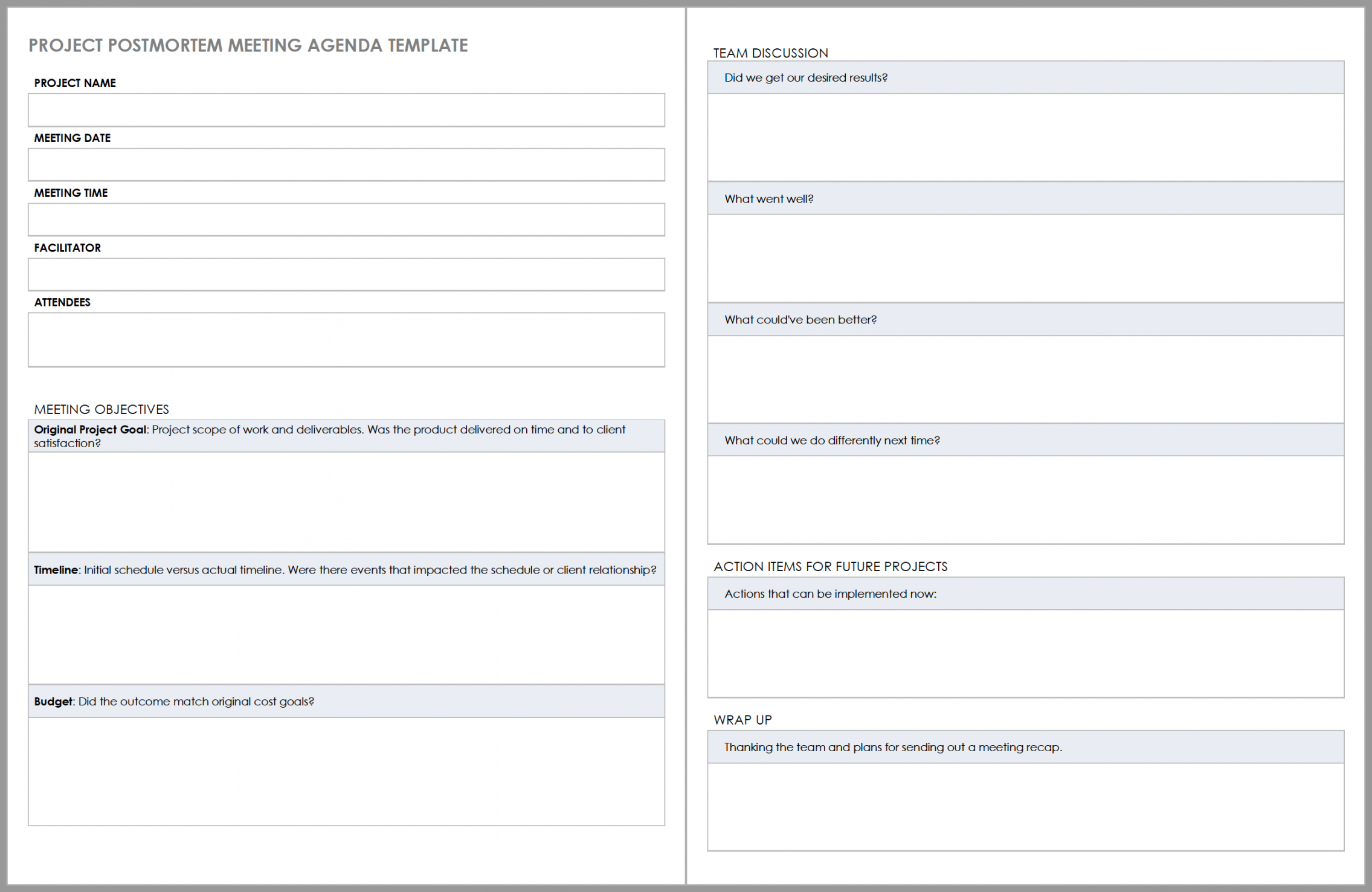 Free Project Post-mortem Templates  Smartsheet