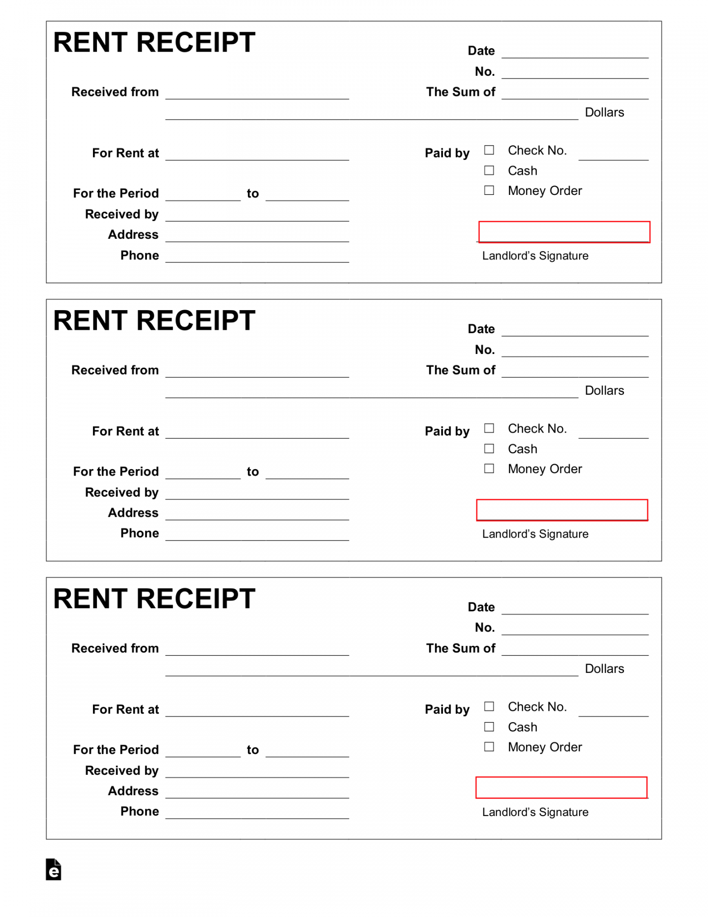 Free Rent Receipt Template - PDF  Word – eForms