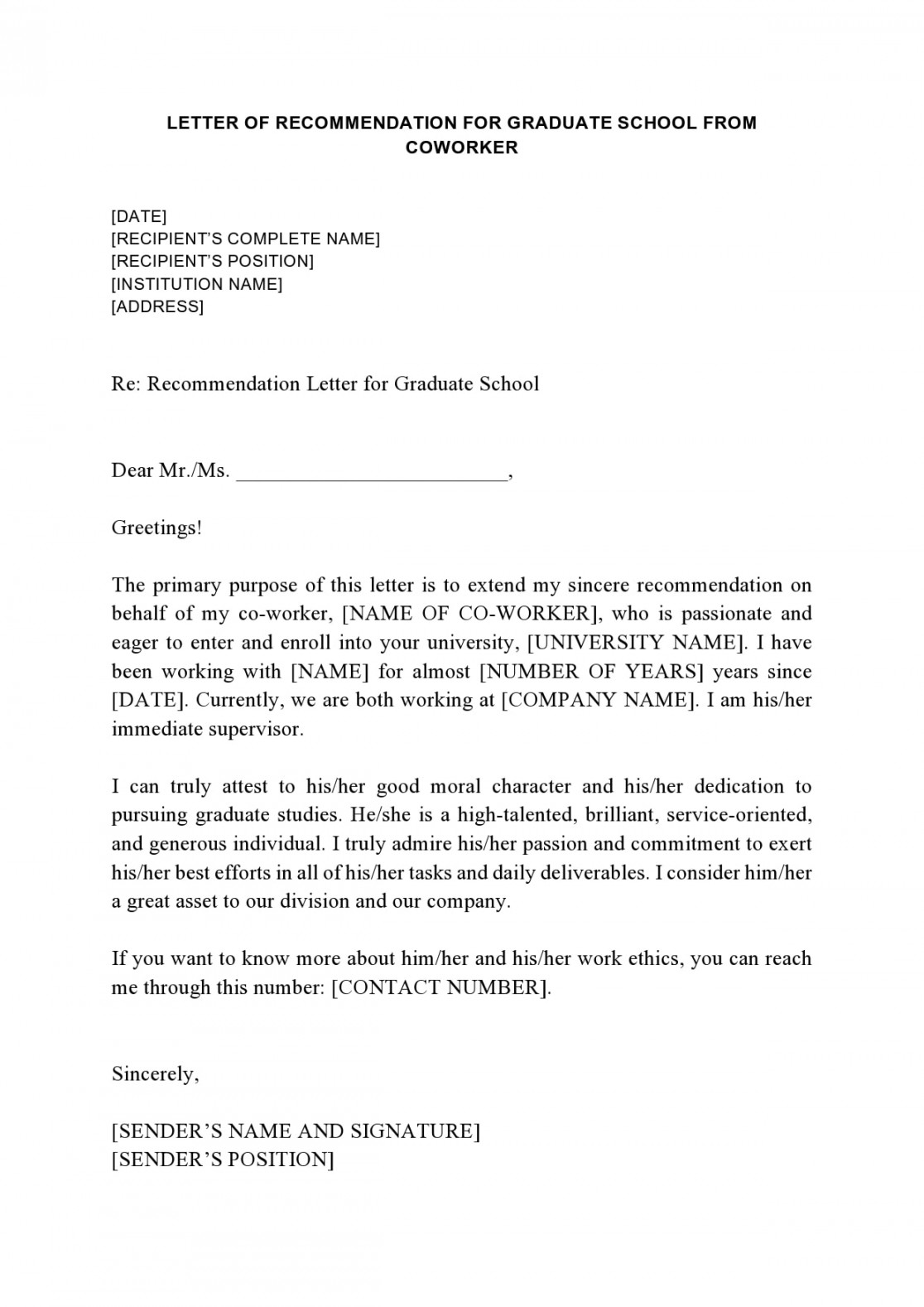 Letter Of Recommendation For Coworker Examples - TemplateArchive