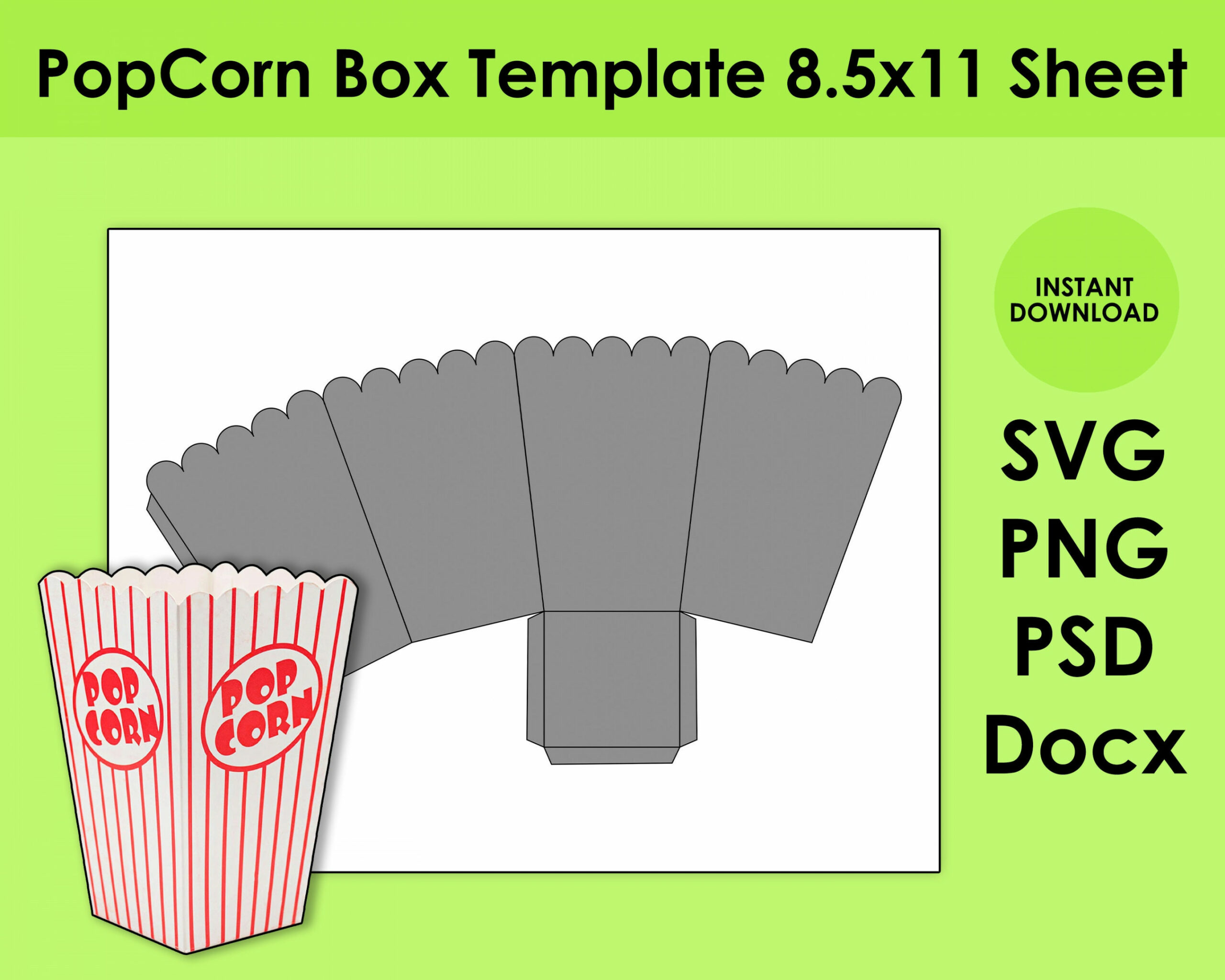 Popcorn Box Vorlage SVG, PNG, PSD und DOCx