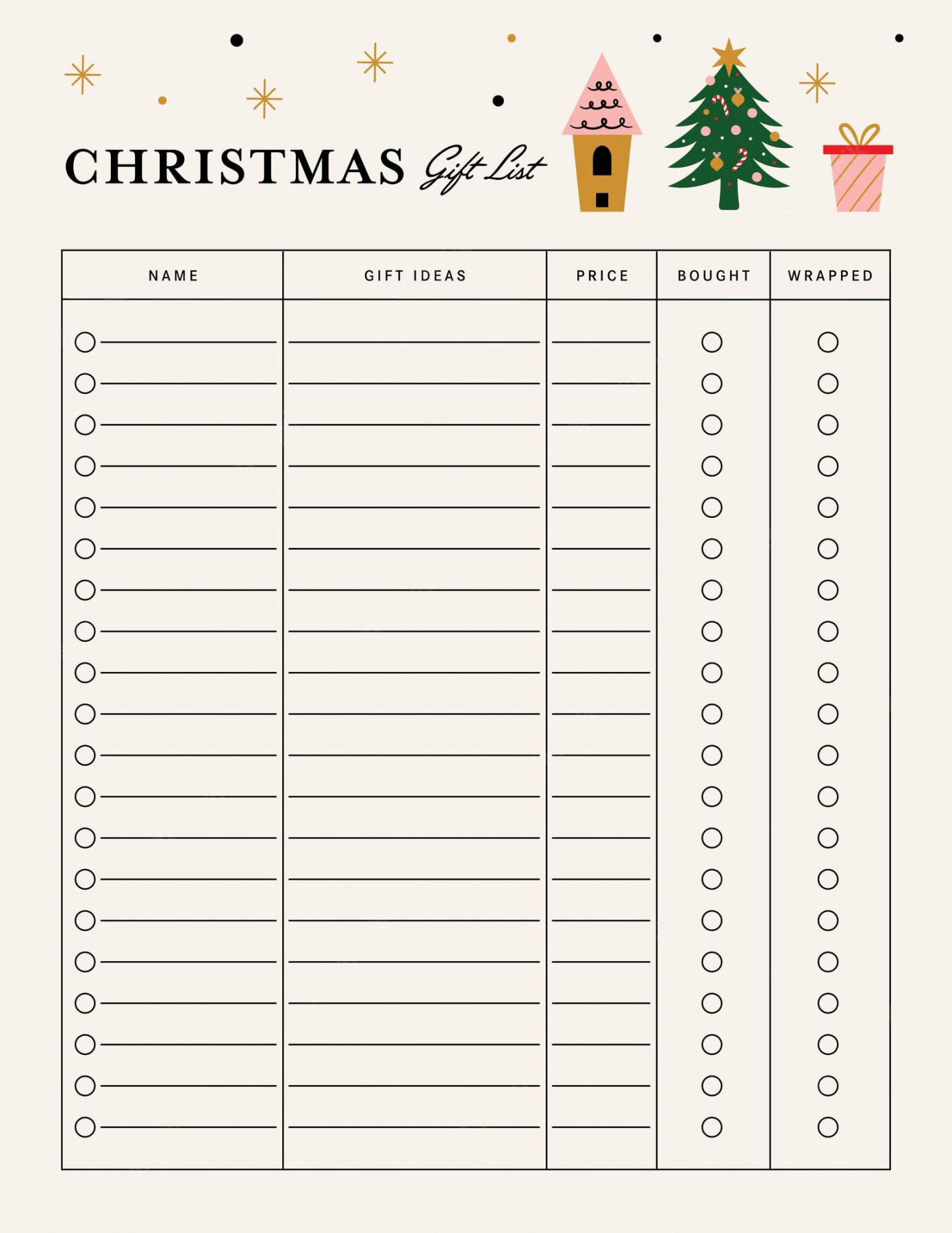 Premium Vector  Christmas gift list planner template printable