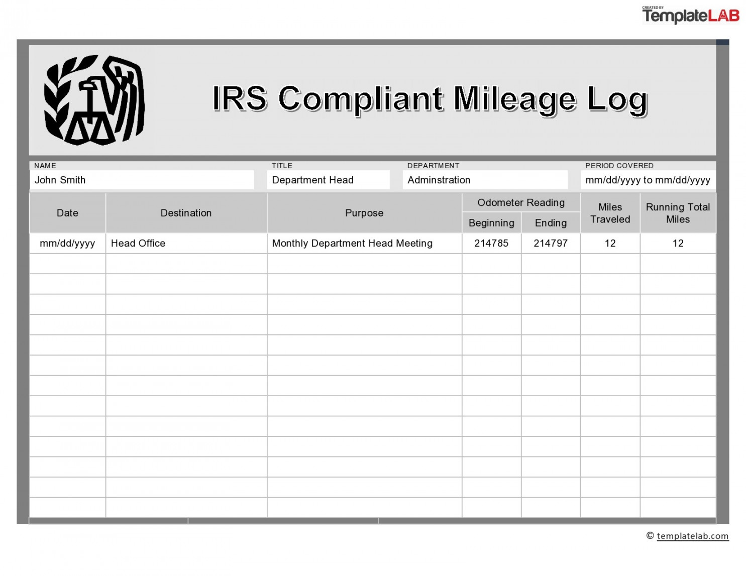 Printable Mileage Log Templates (Free) ᐅ TemplateLab