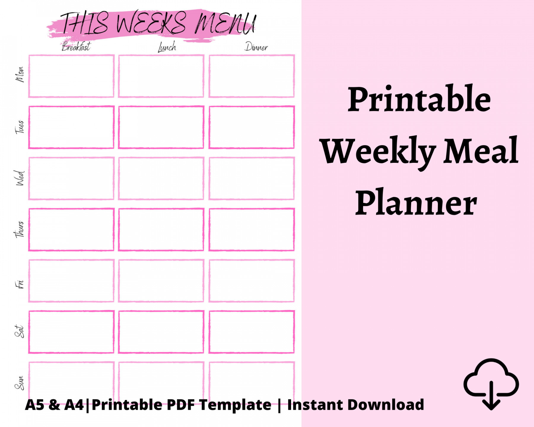 Printable Weekly Meal Planner Template Instant Download PDF - Etsy