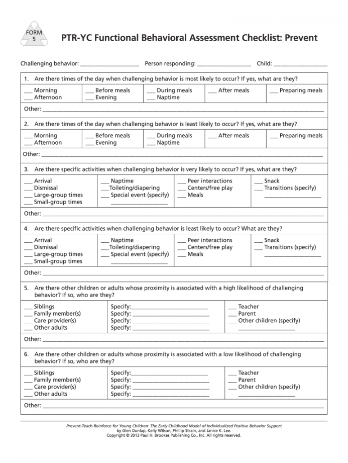 Simple Funciontal Behavior Assessment Form - Fill Online