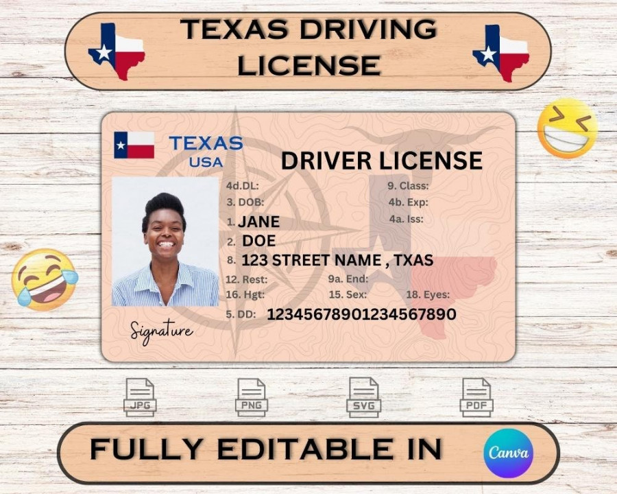 Texas Driver License Fully Editable Digital Printable Template