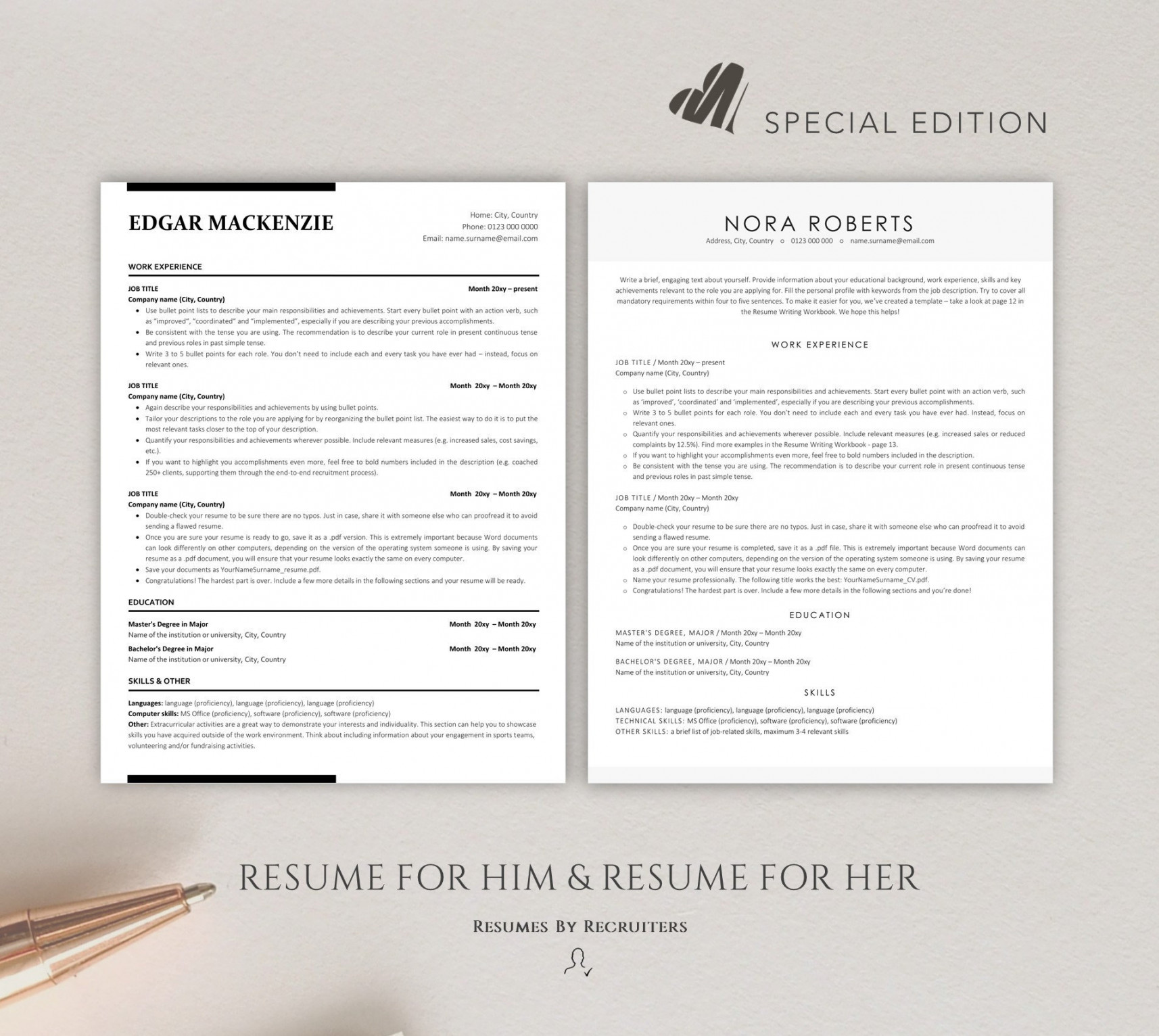 Two ATS-friendly Resume Templates Instant Download ATS CV - Etsy