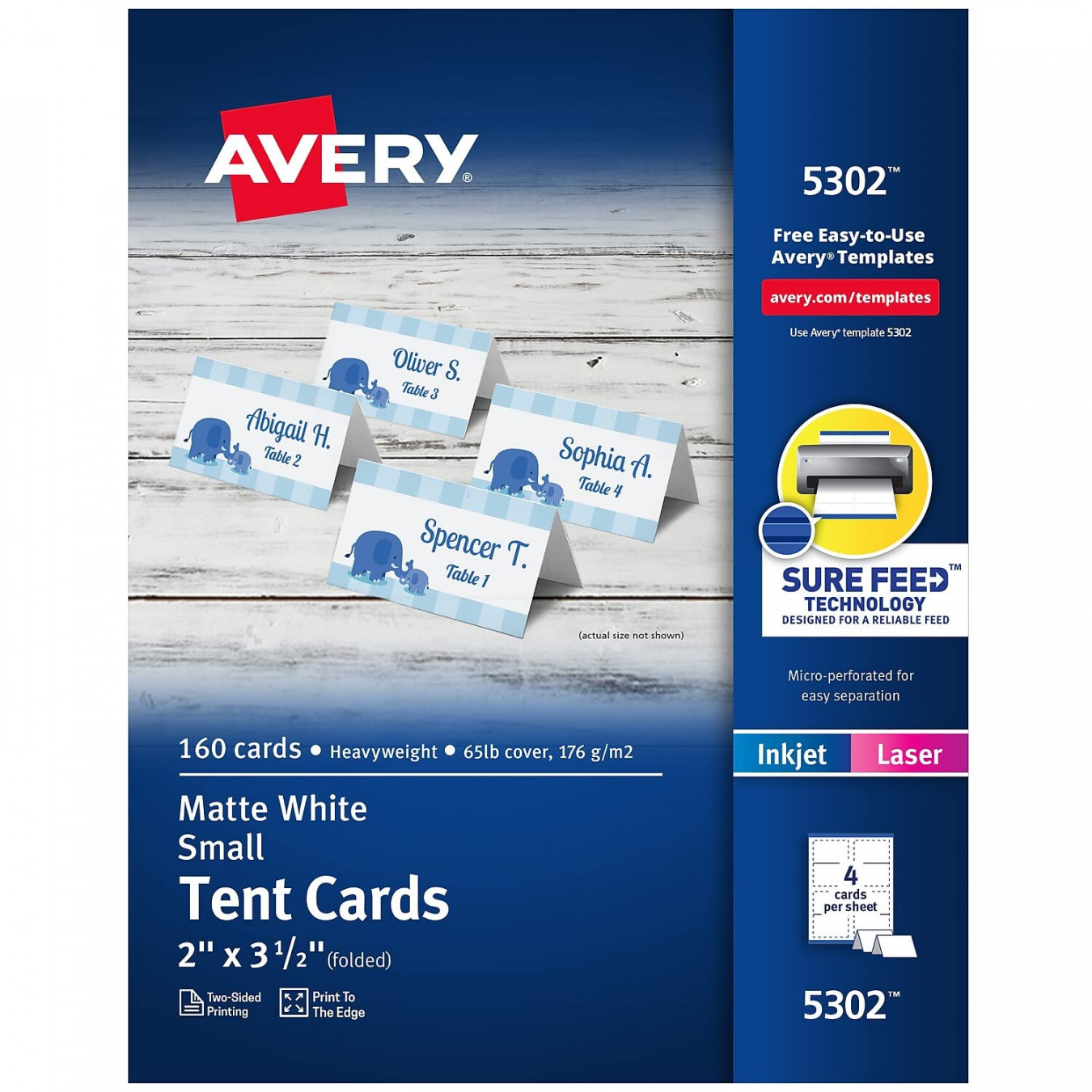 Avery  Small Tent Card, White,  X -/,  Cards/Sheet, 60 Cards/Box