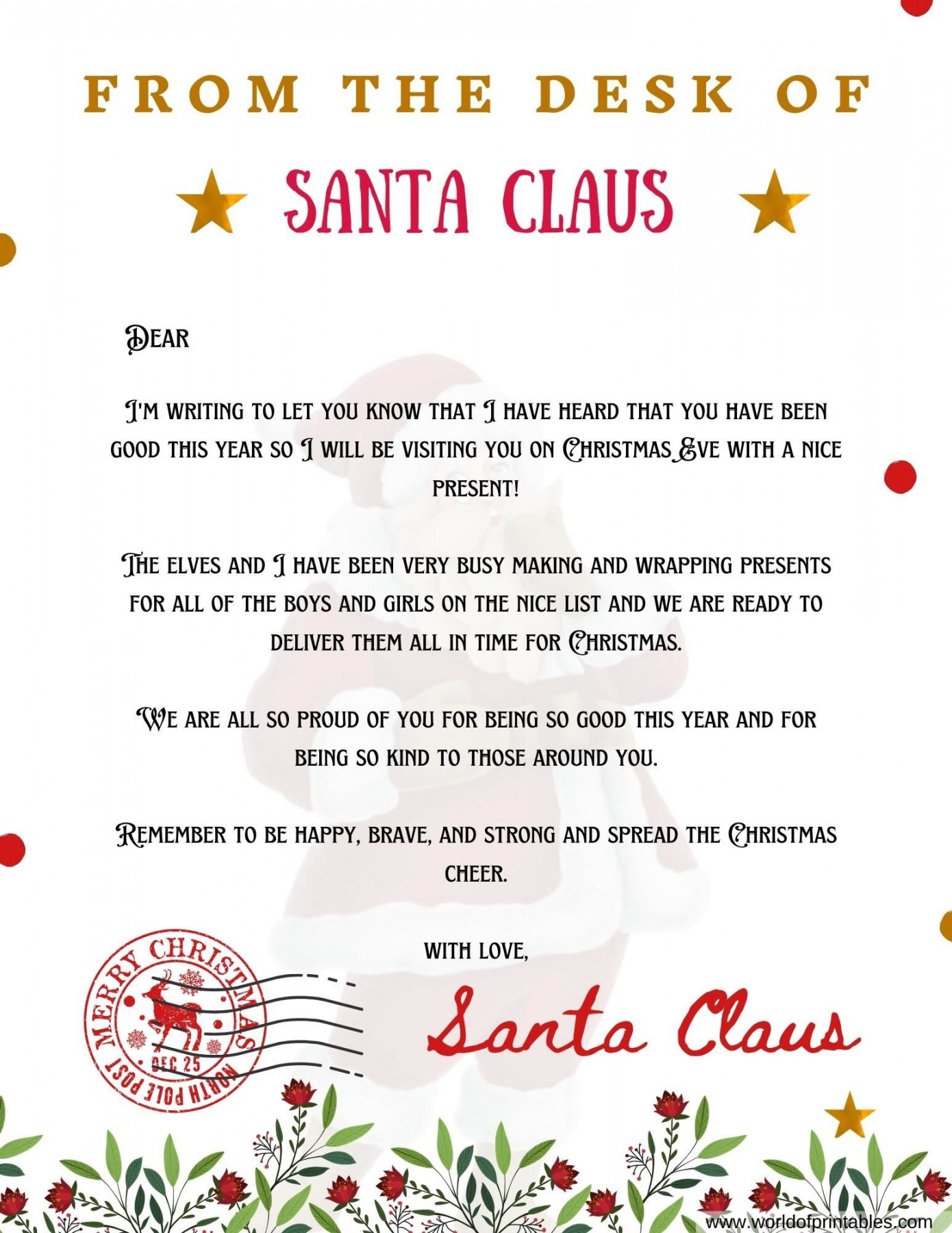 Best Free Letter From Santa Templates - World of Printables