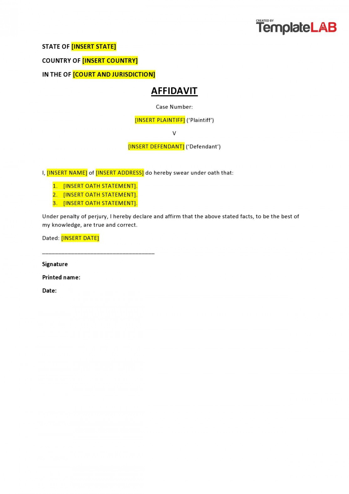 Free Affidavit Templates & Forms [Word, PDF] - TemplateLab