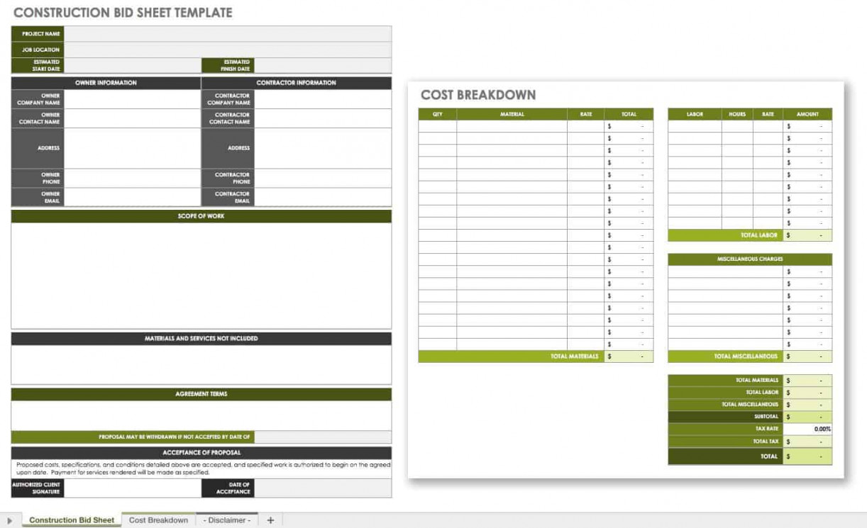 Free Construction Bid Templates  Smartsheet