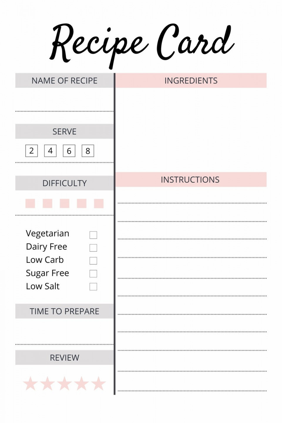 Free, custom printable recipe card templates online  Canva