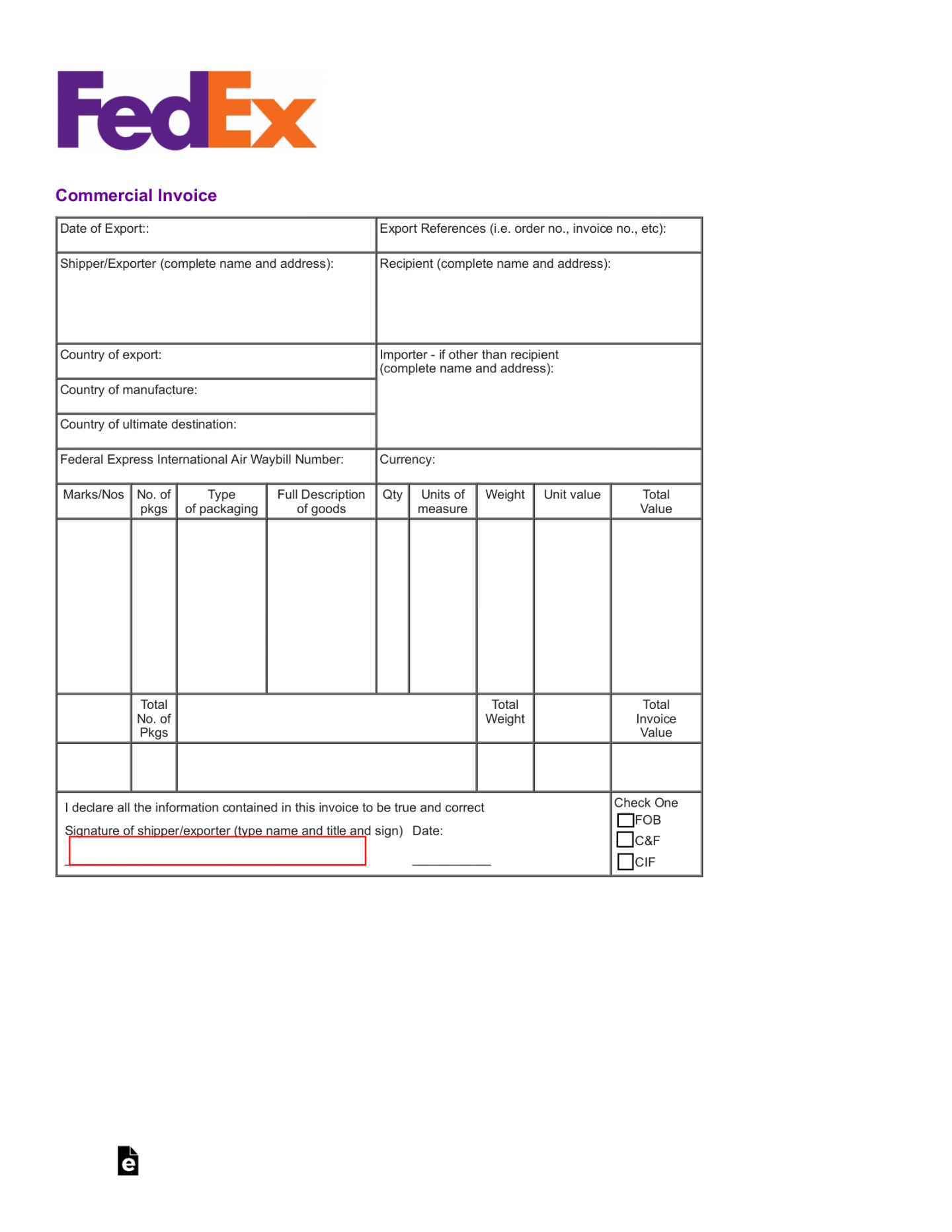 Free FedEx Commercial Invoice Template - PDF – eForms