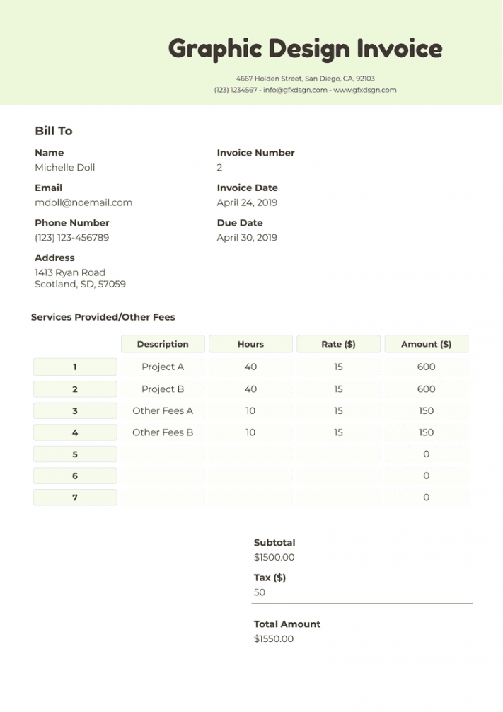 Graphic Design Invoice Template - PDF Templates  Jotform