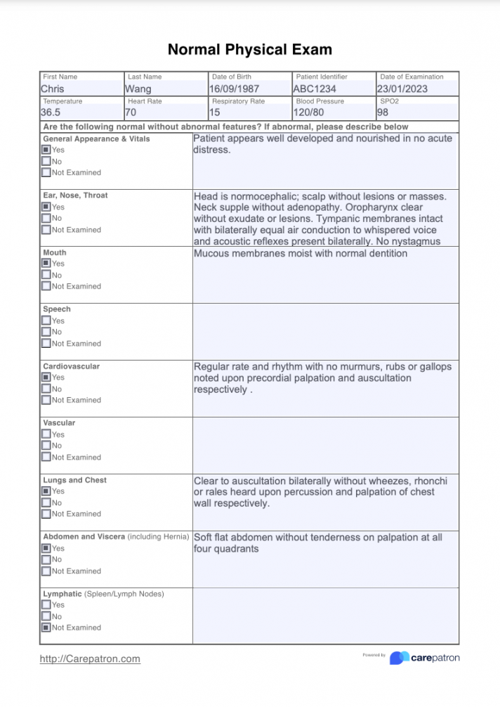 Normal Physical Exam Template & Example  Free PDF Download