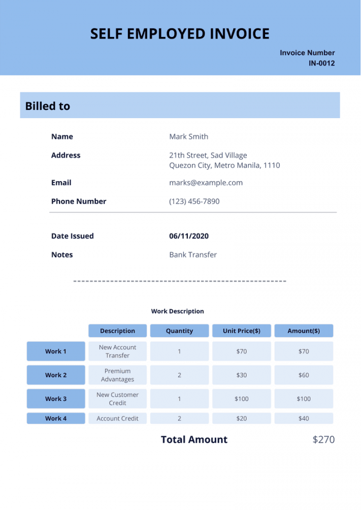 Self Employed Invoice Template - PDF Templates  Jotform