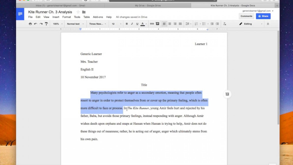 Setting up MLA format in Google Docs