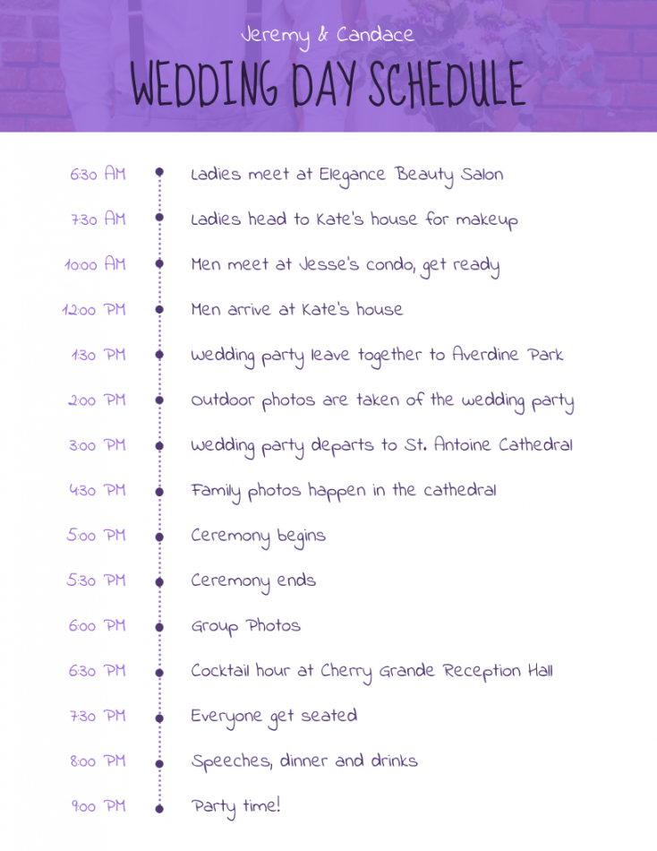 Simple Photo Wedding Day Schedule Template - Venngage