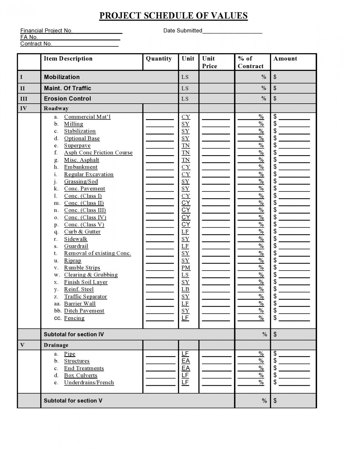 Blank Schedule of Values Templates (Excel / Word)