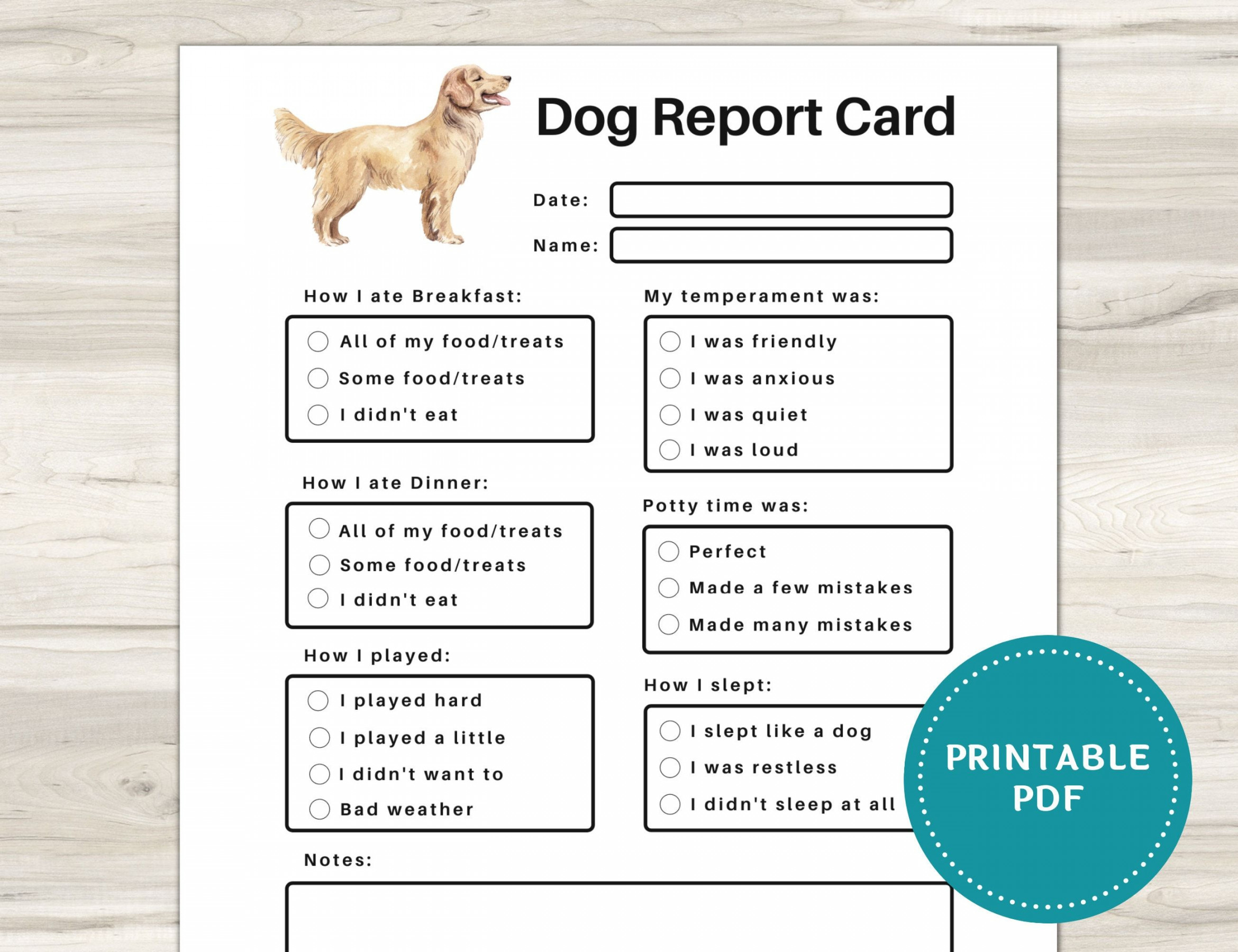 Dog Report Card Printable Pet Sitting Forms Dog Boarding - Etsy in