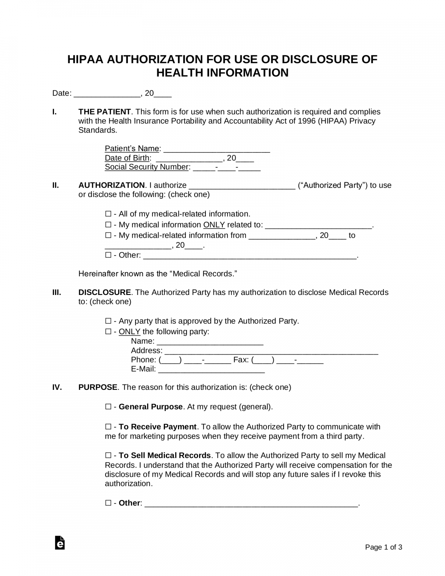 Free Medical Records Release Authorization Form (Waiver)  HIPAA