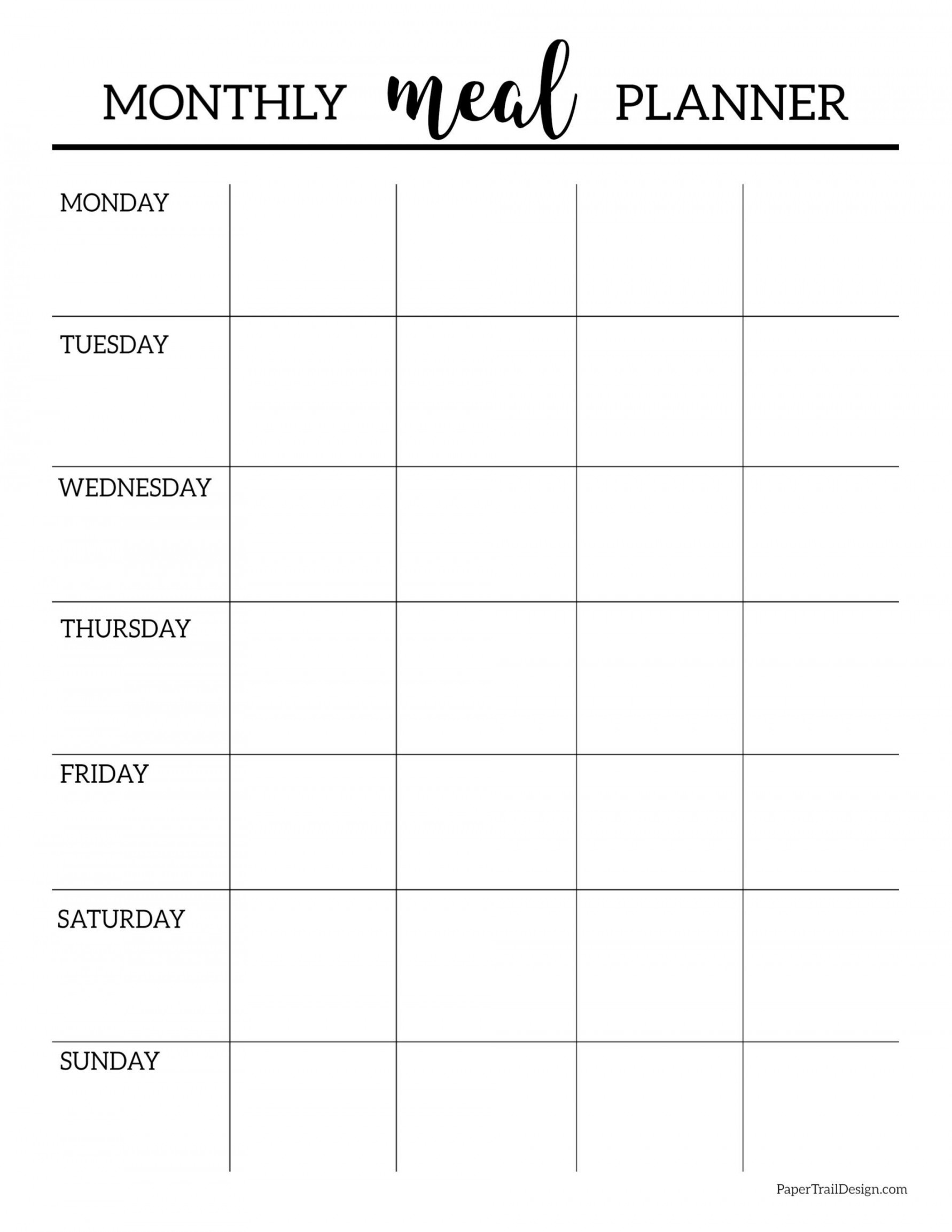 Free Printable Monthly Meal Planner Template - Paper Trail Design