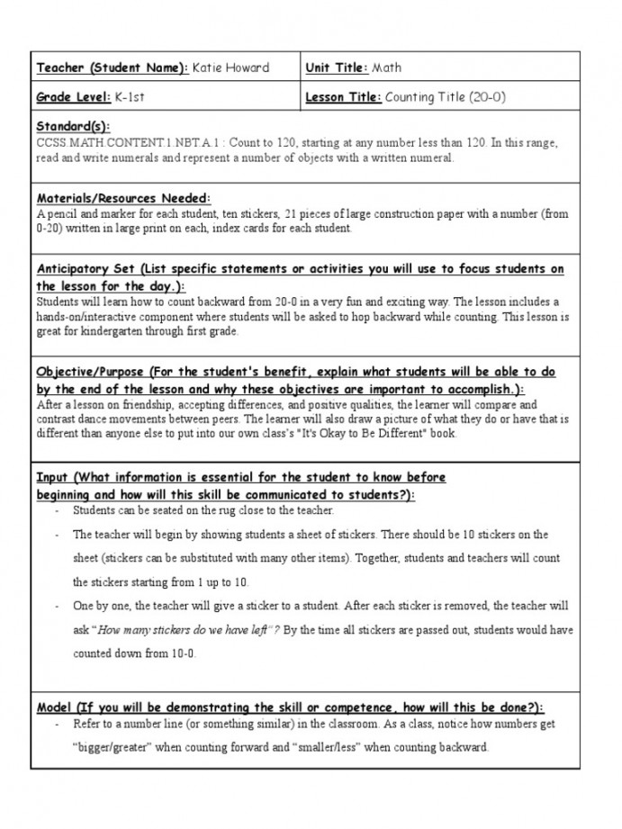 Katie Howard - Madeline Hunter Lesson Plan Template  PDF  Lesson