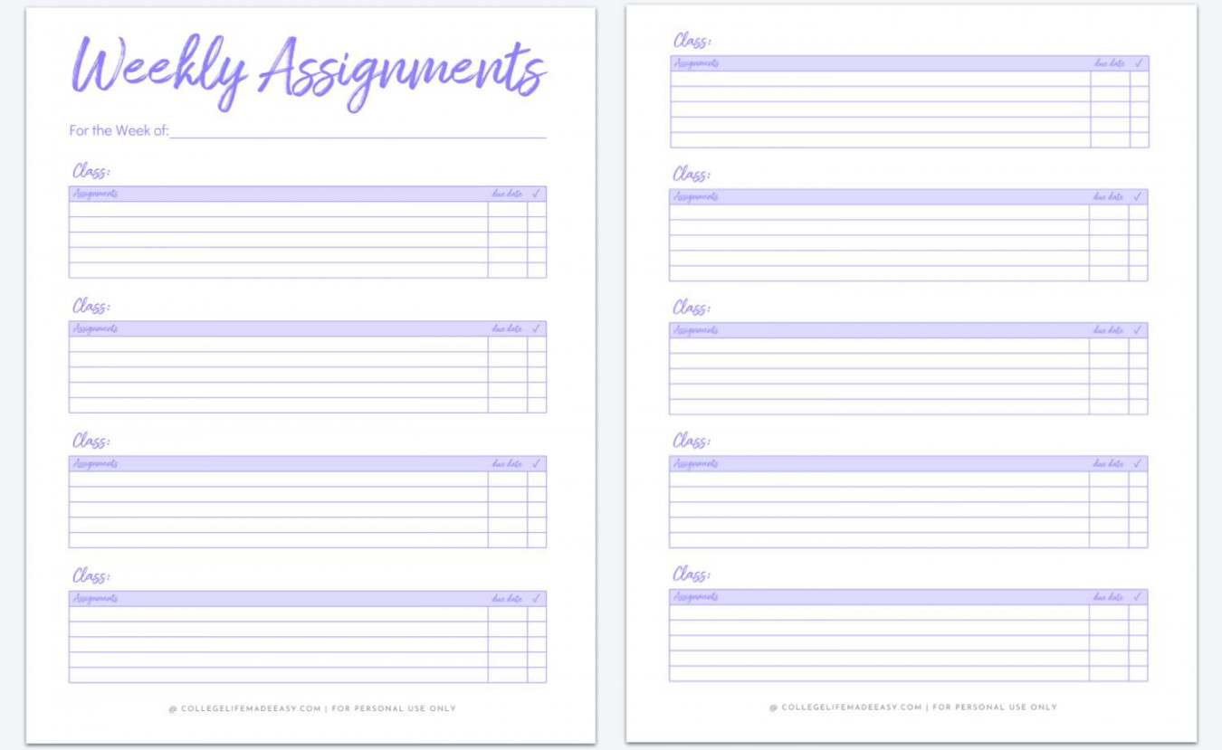 Printable Homework Planner Template for College Students