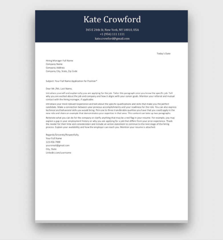 Cover Letter Template - Download for Free