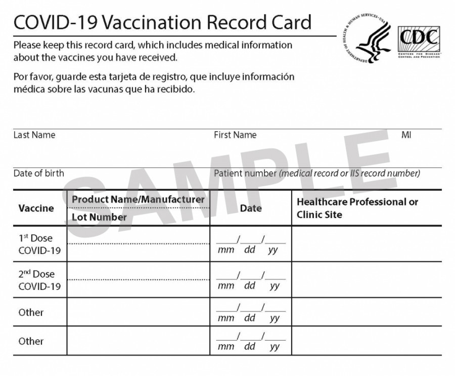 COVID- Vaccination Record Card - FOR HEALTHCARE PROVIDERS ONLY