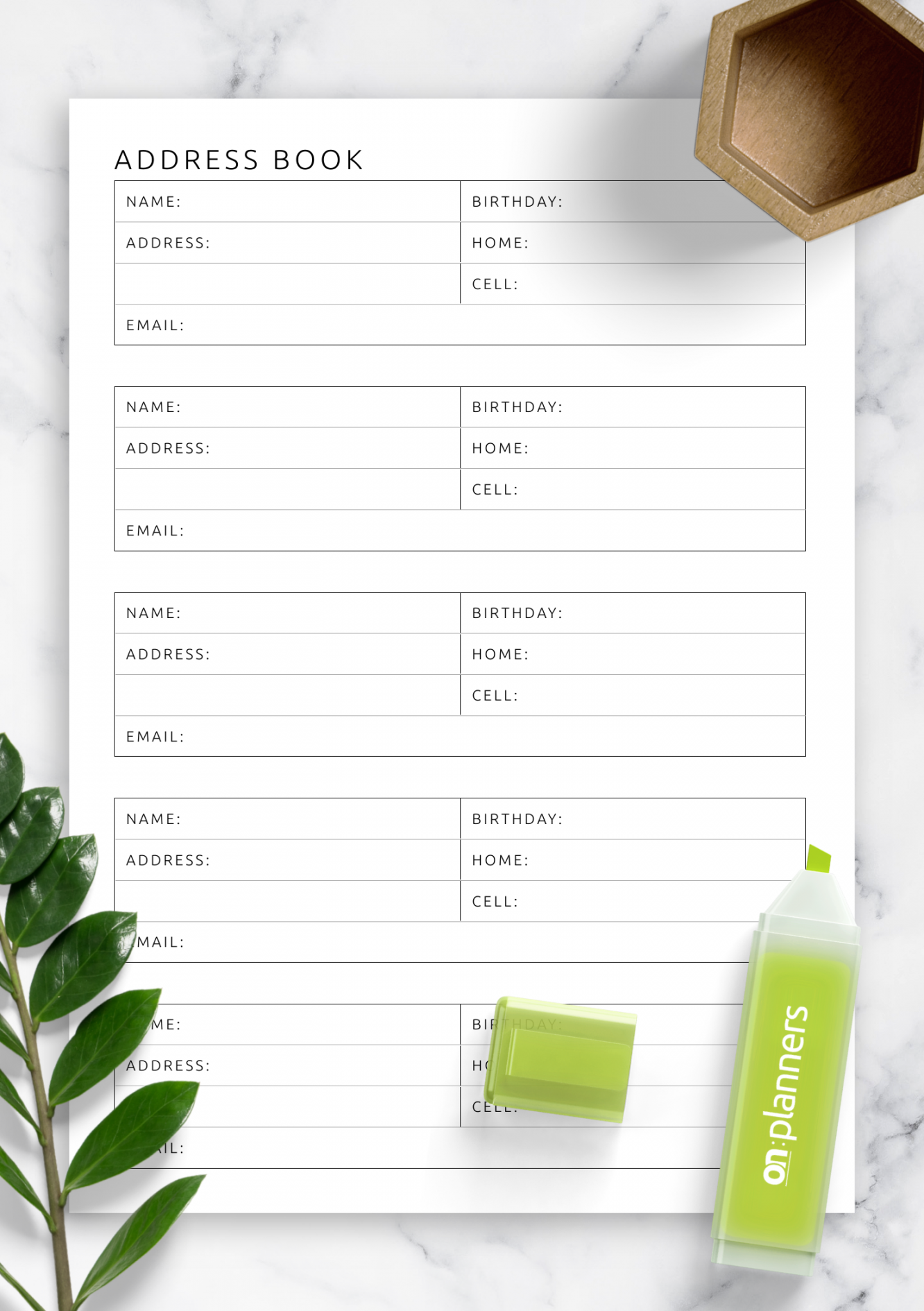 Download Printable Address Book Template PDF