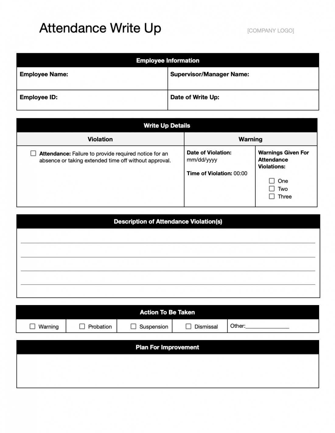 Employee Write-Up Forms & Templates: Download & Print!