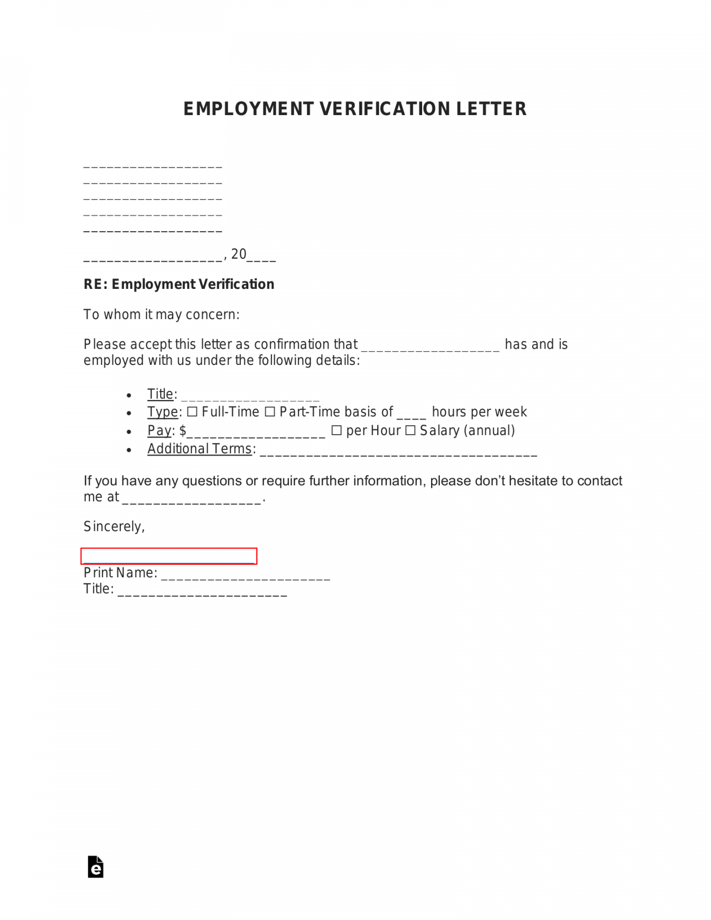 Free Employment (Income) Verification Letter - PDF  Word – eForms