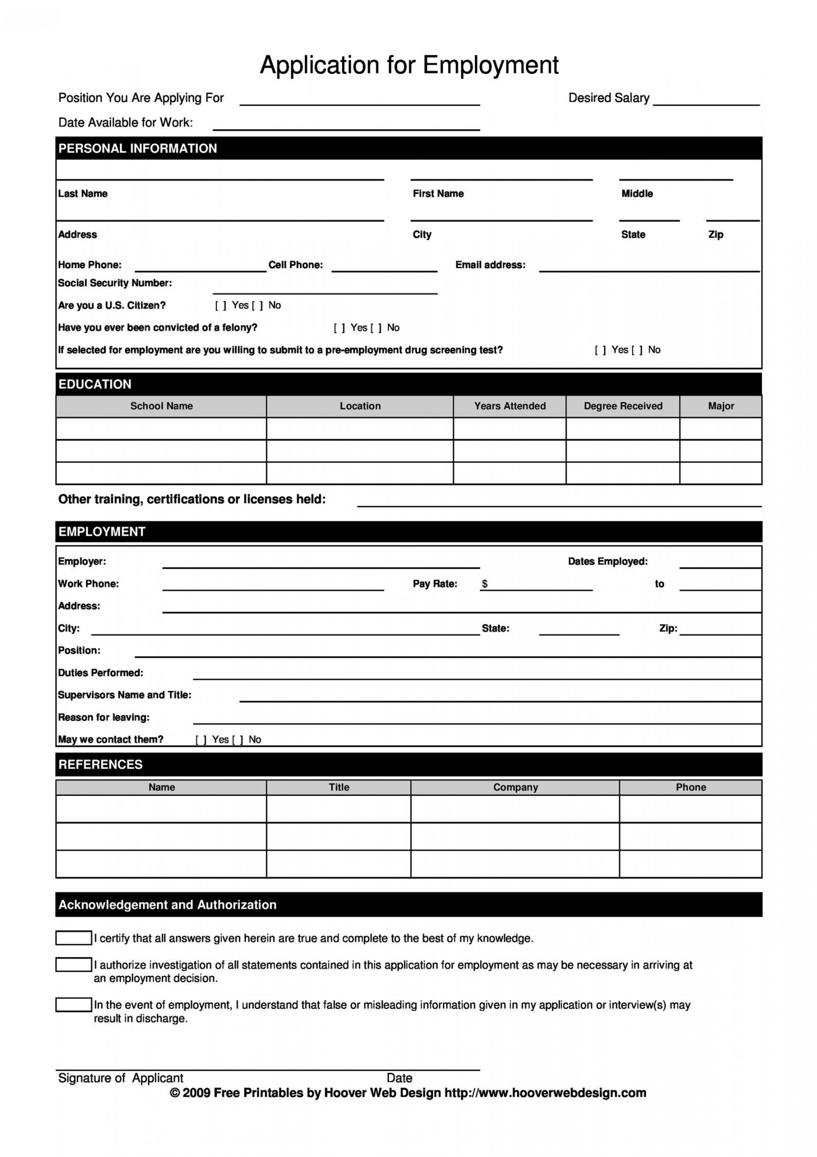 Free Employment / Job Application Form Templates [Printable] ᐅ