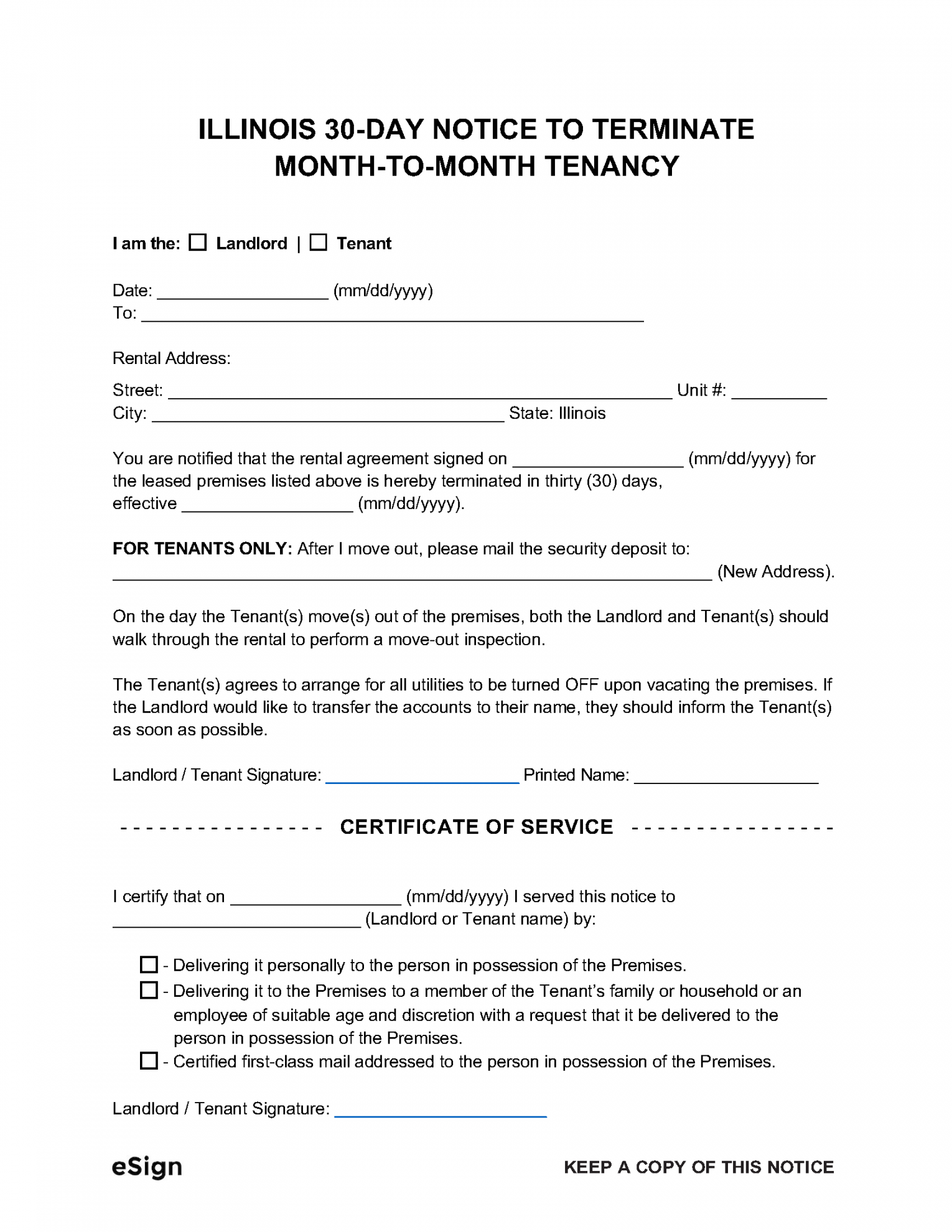 Free Illinois -Day Notice to Quit  Lease Termination Letter