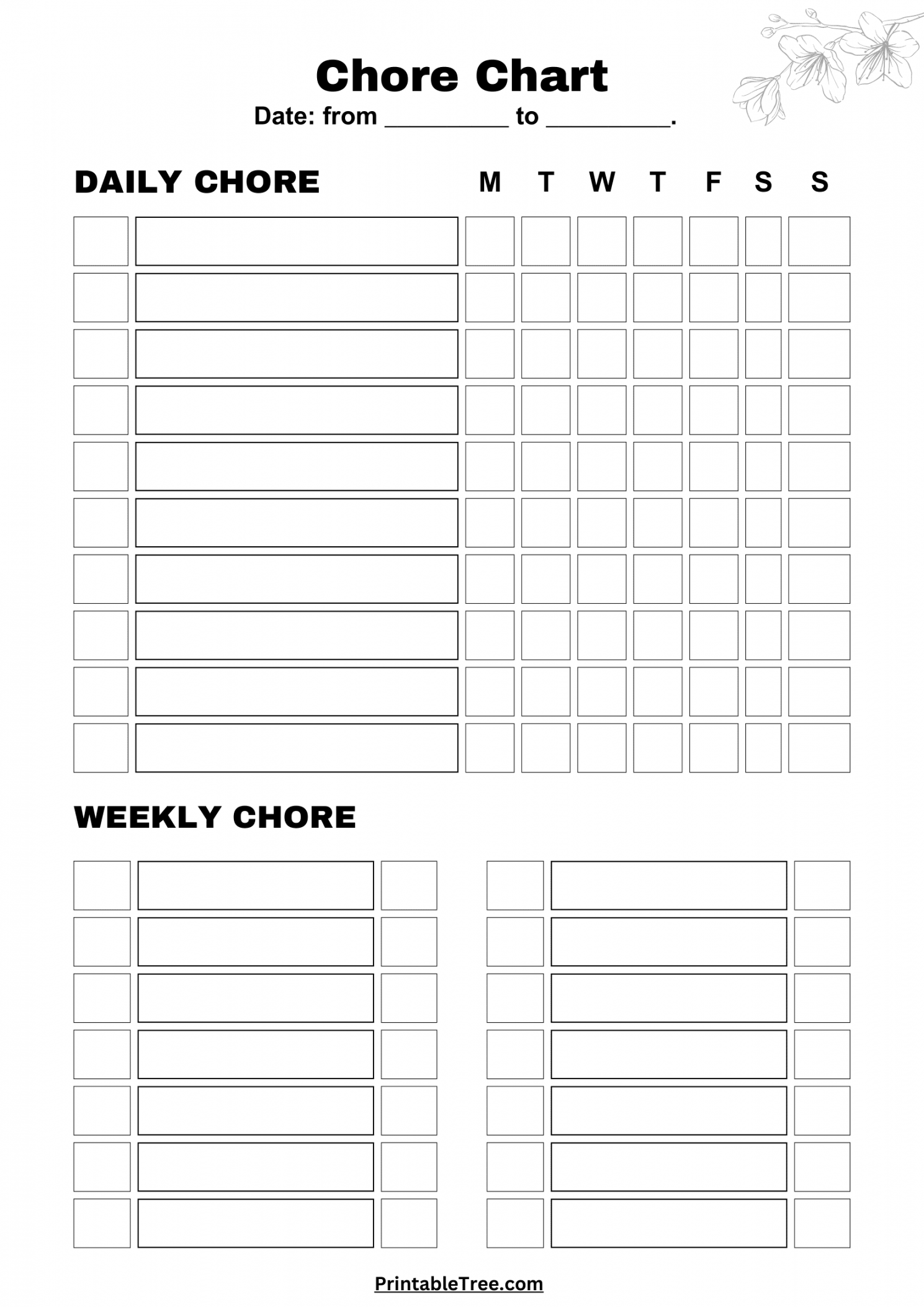 Free Printable Chore Chart PDF Template for Kids