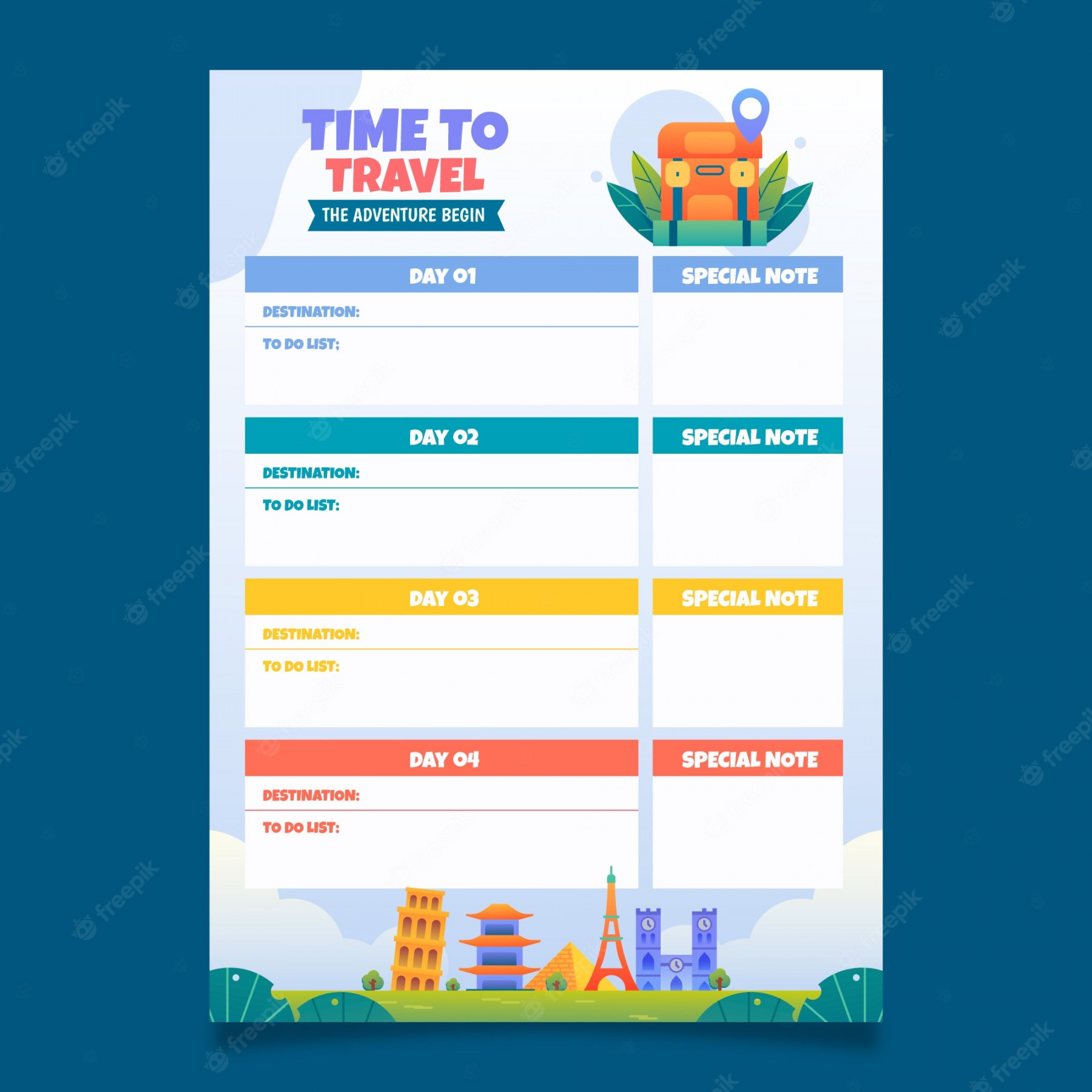 Free Vector  Gradient travel itinerary template with landmarks