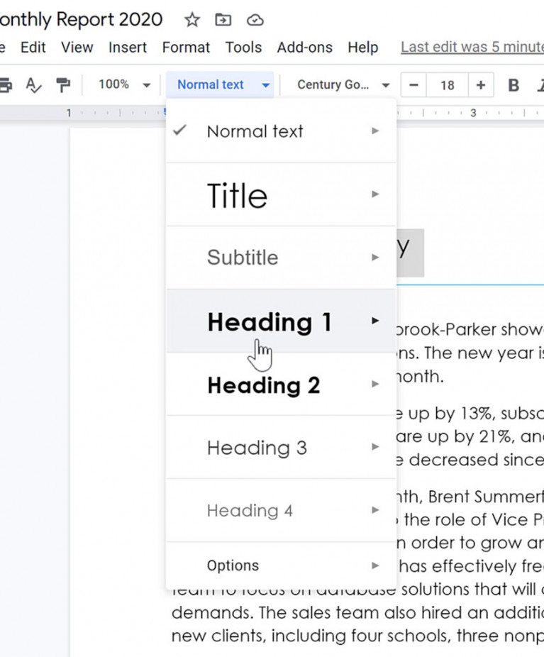 Google Docs: Creating a Table of Contents