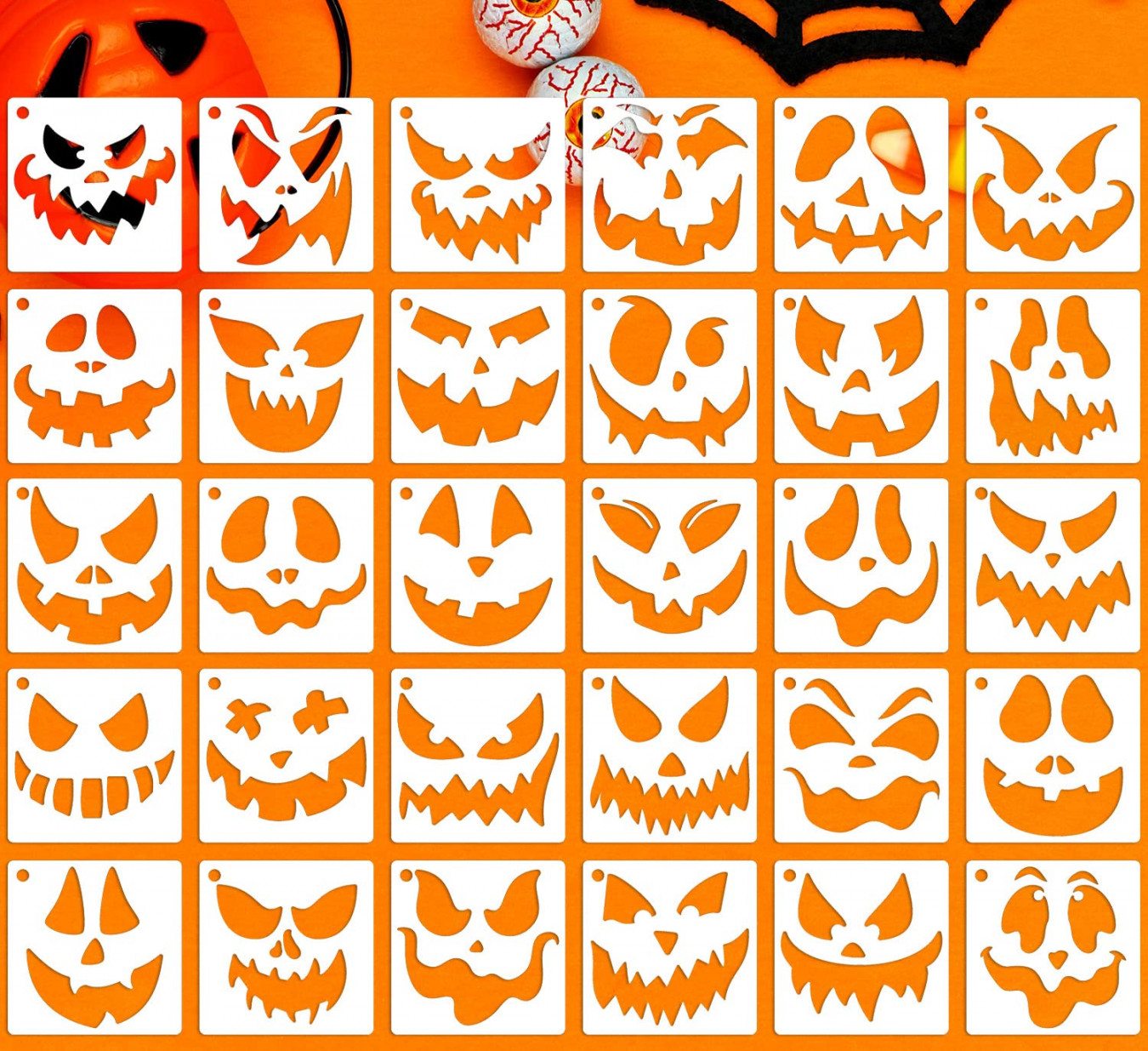 Halloween Pumpkin Face Stencils for Painting on Wood ” Jack O Lantern  Faces Halloween Stencil Reusable Pumpkin Carving Stencils