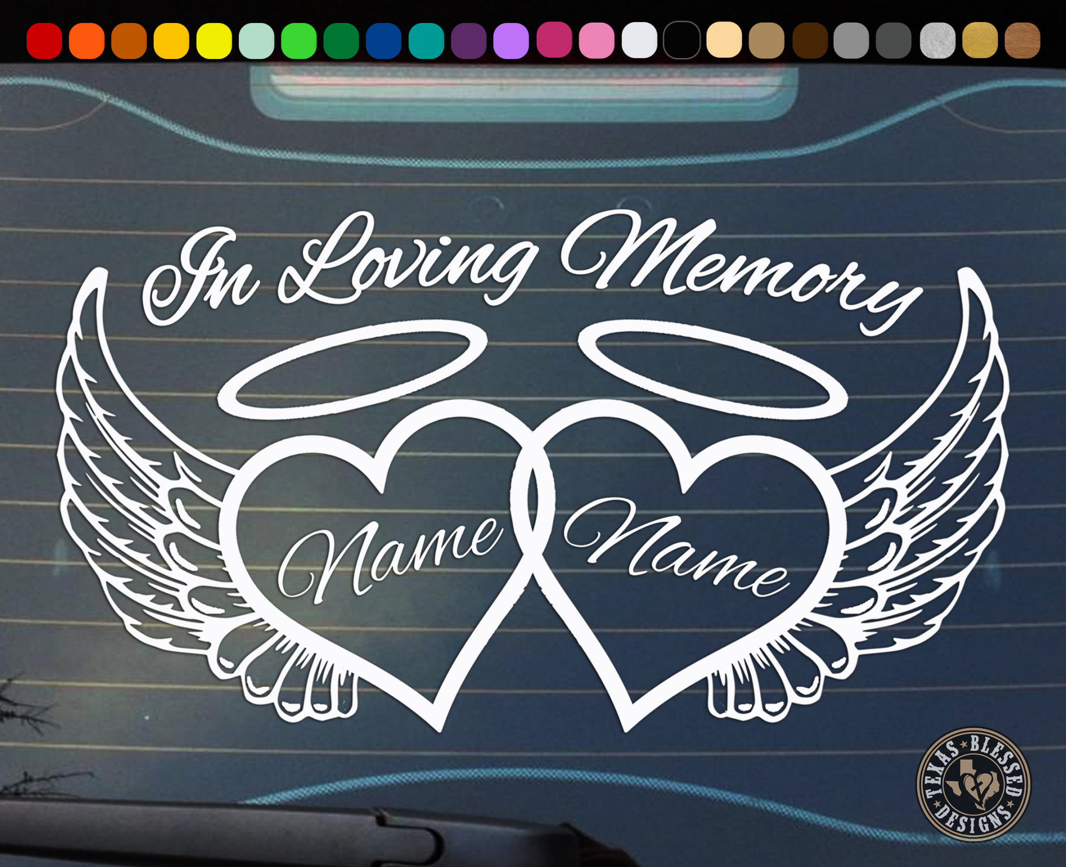 In Loving Memory Decal Two Names Two Hearts Angel Wings - Etsy Denmark