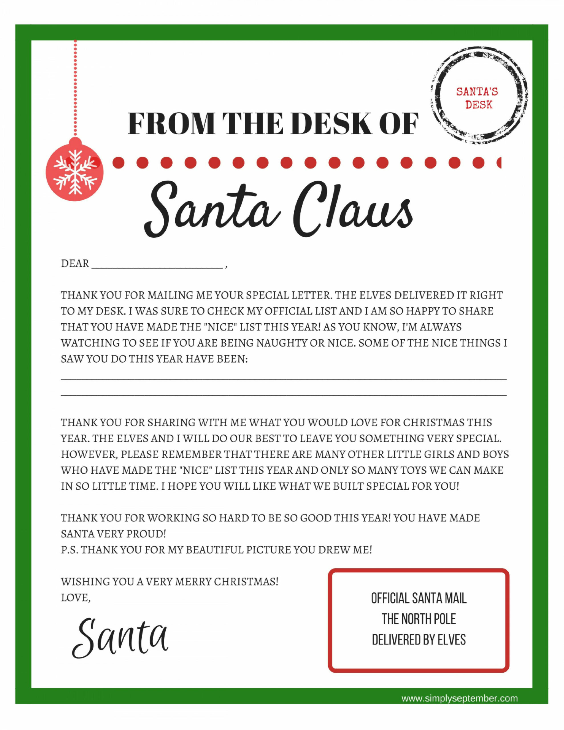 Letters To and From Santa: Free Printables - Simply September