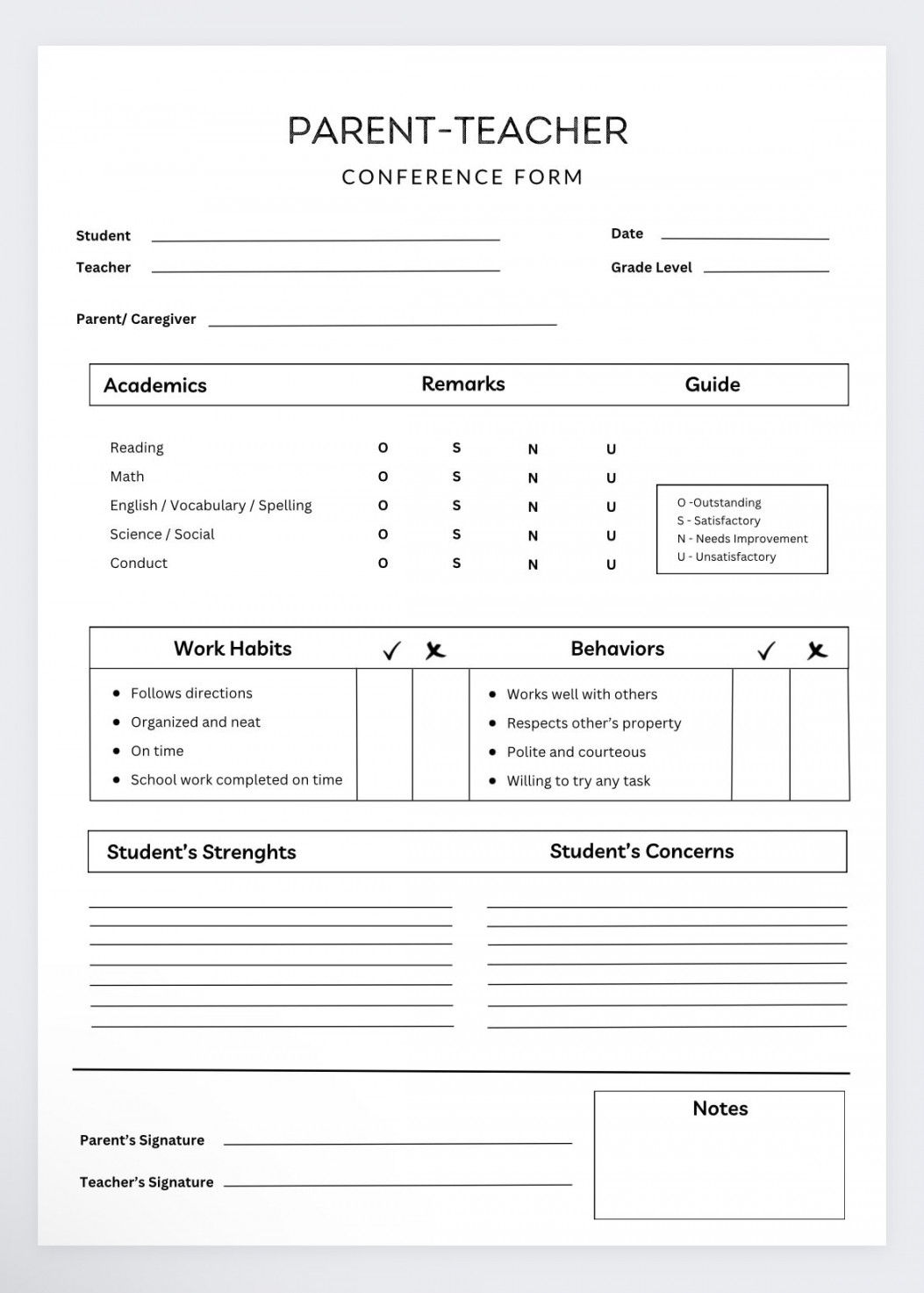 Parent Teacher Conference Formteacher Plannerteacher Agendaparent