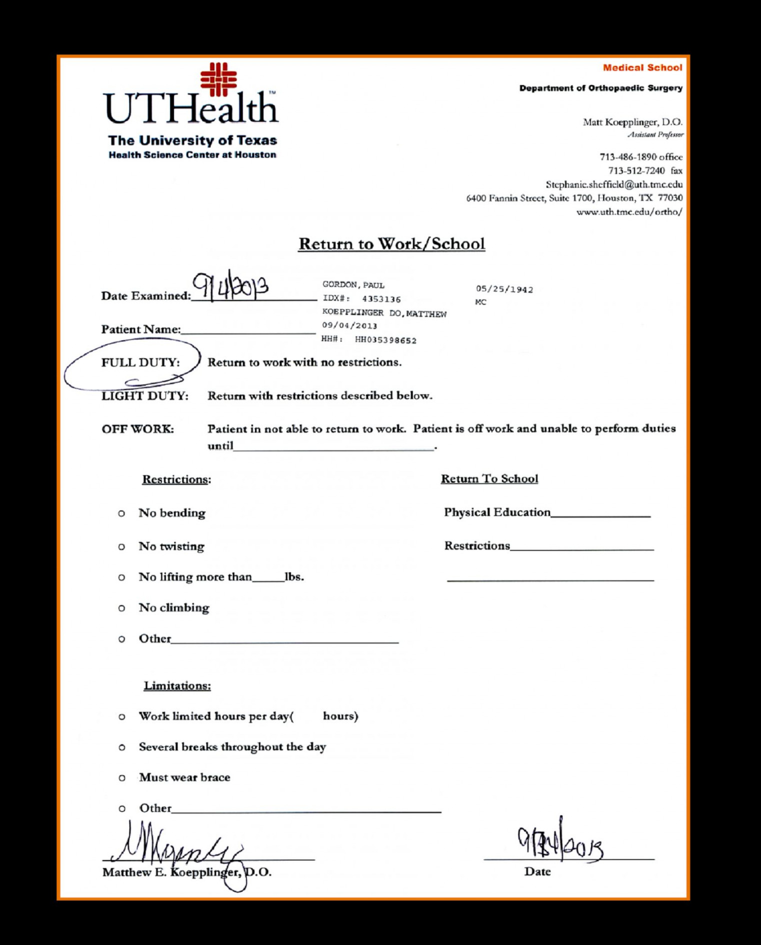 printable hospital note work excuse template fake emergency urgent