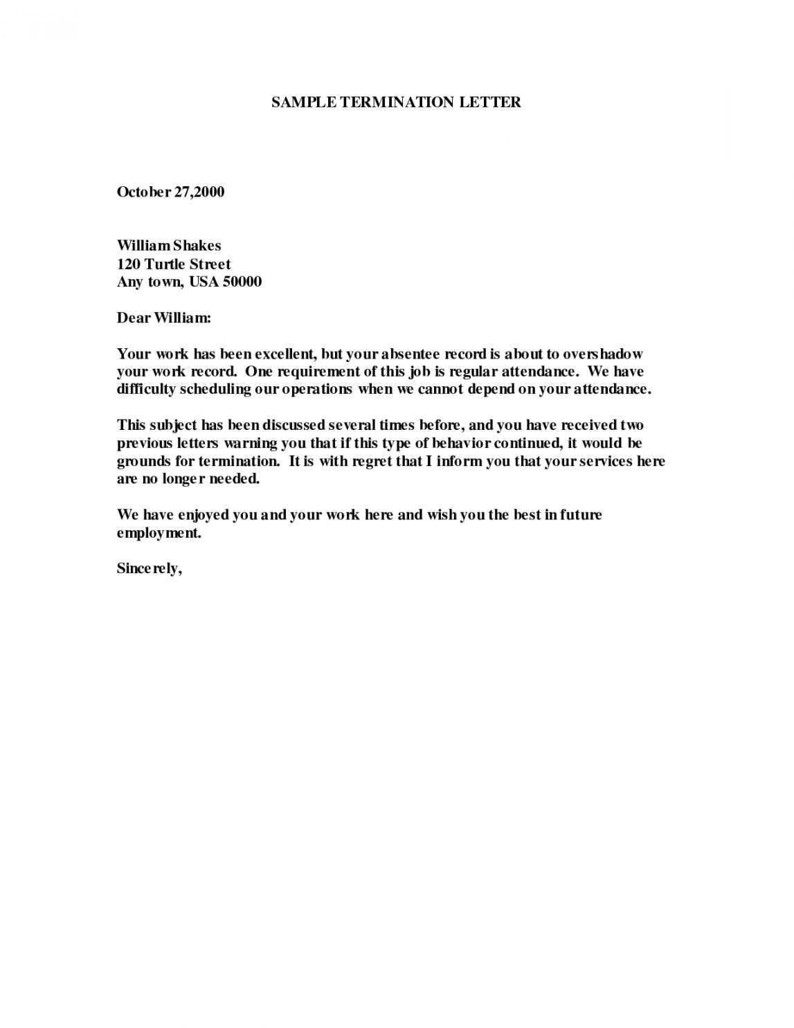 sample of employee termination letter - Google Search  Lettering