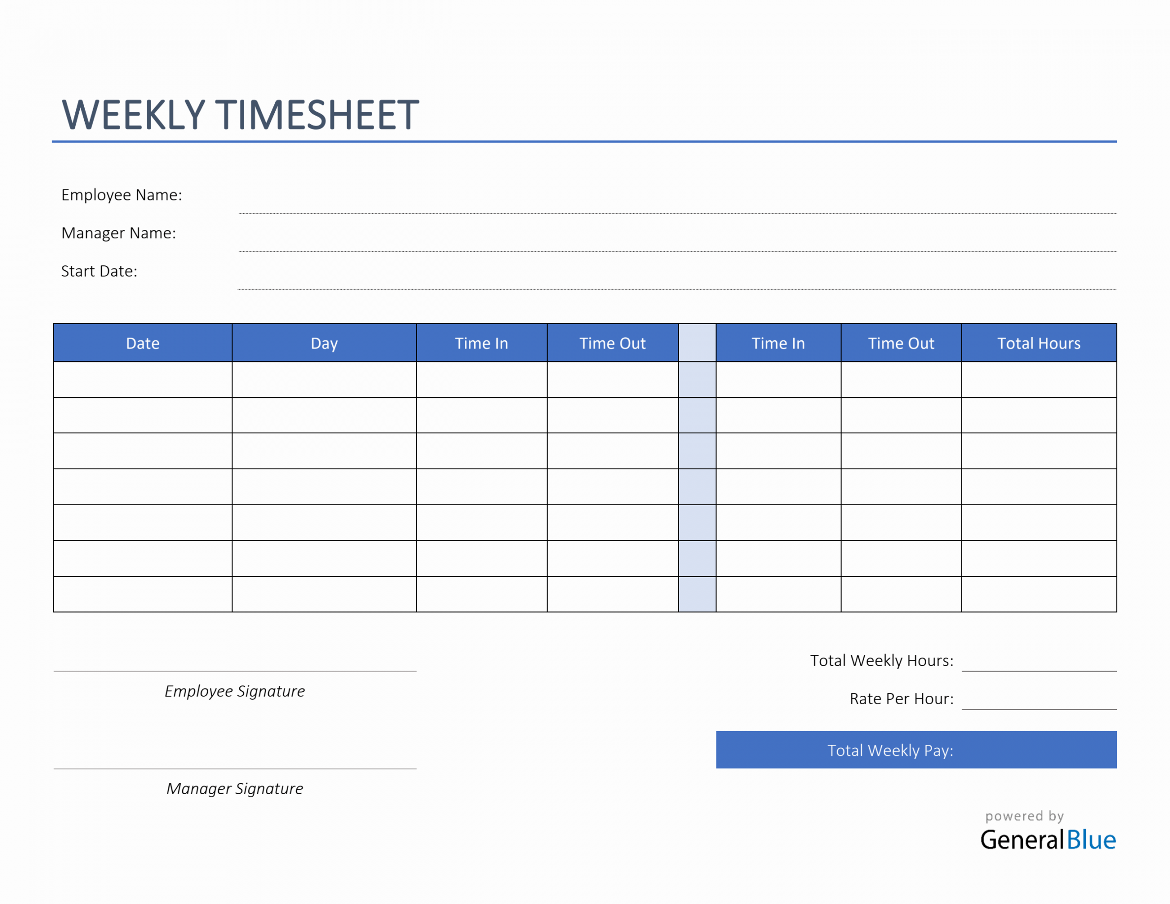 Weekly Timesheet in PDF