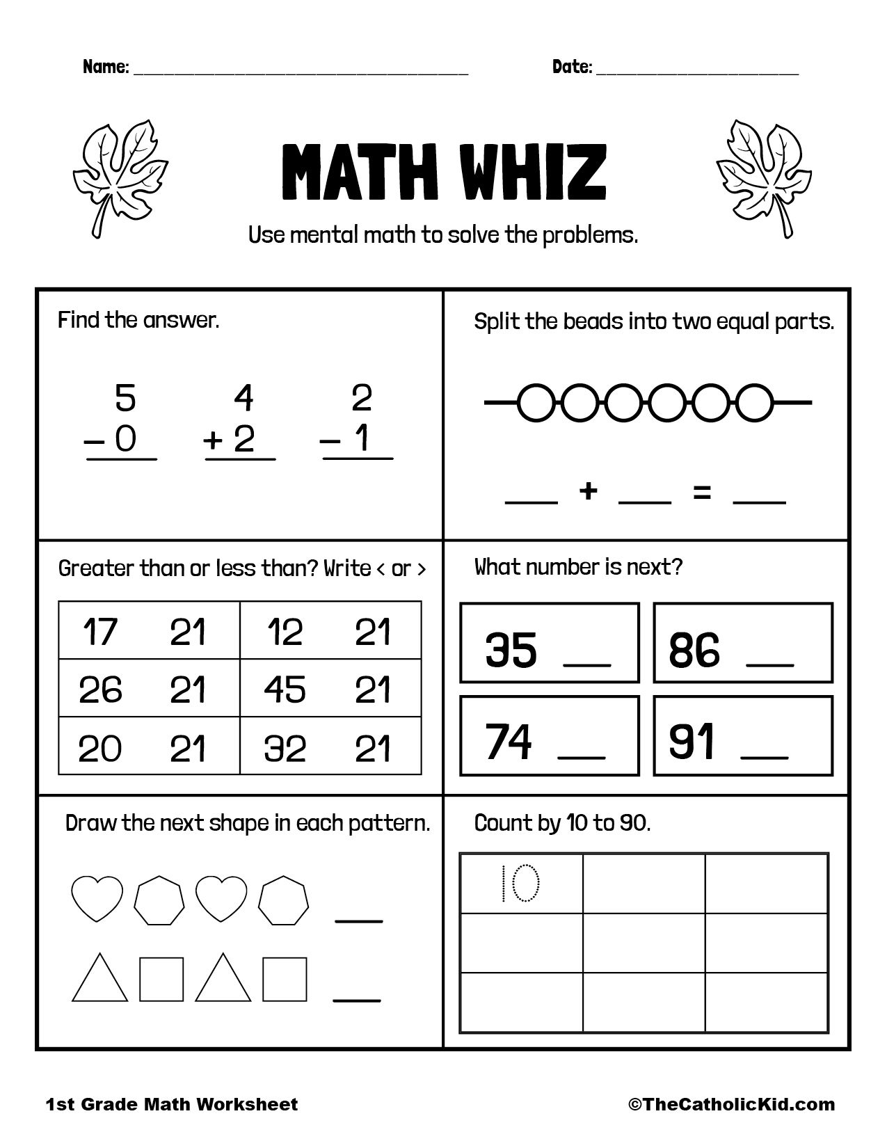 30 1St Grade Worksheets Math