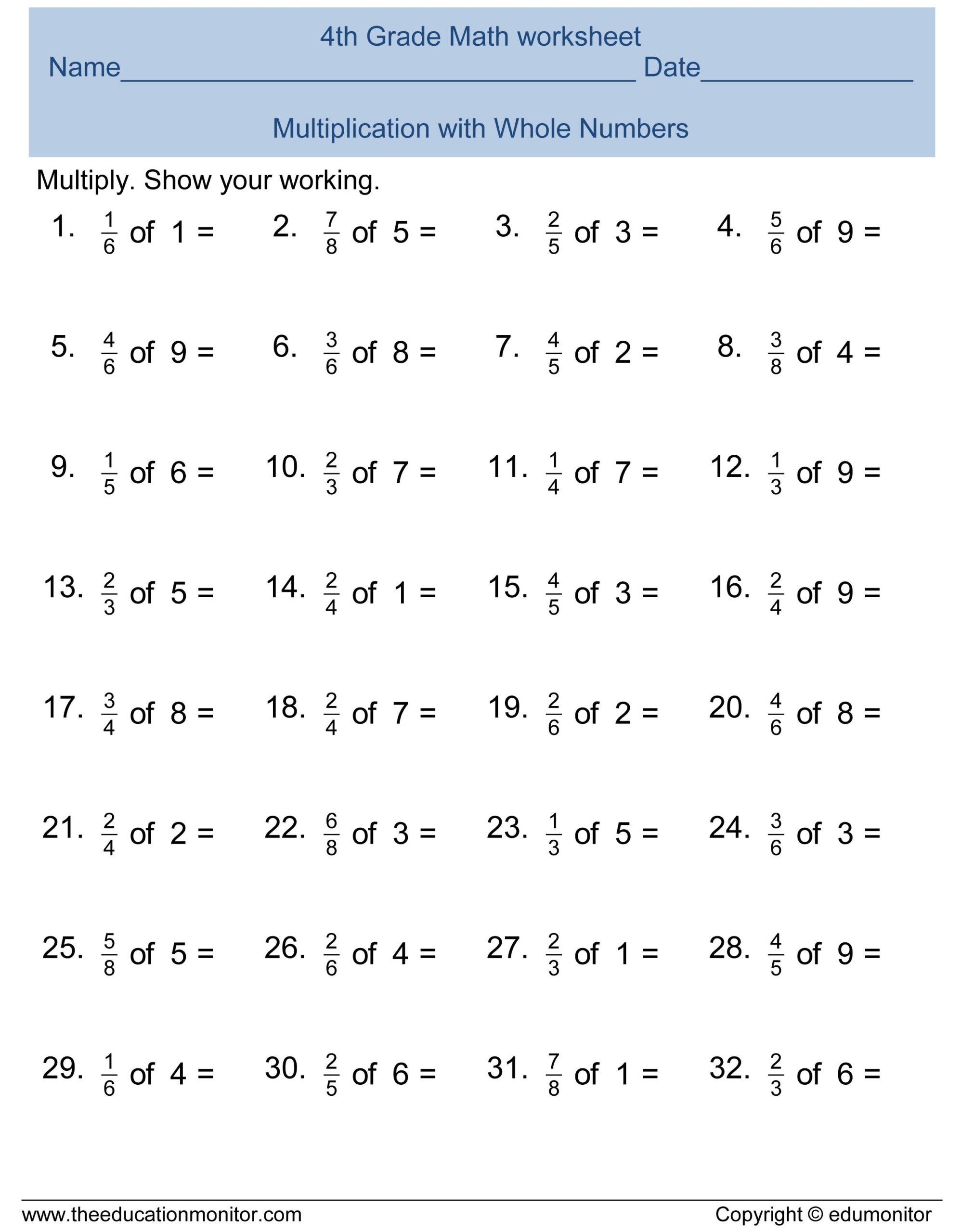 30 4Th Grade Math Worksheets Fractions Free Printable