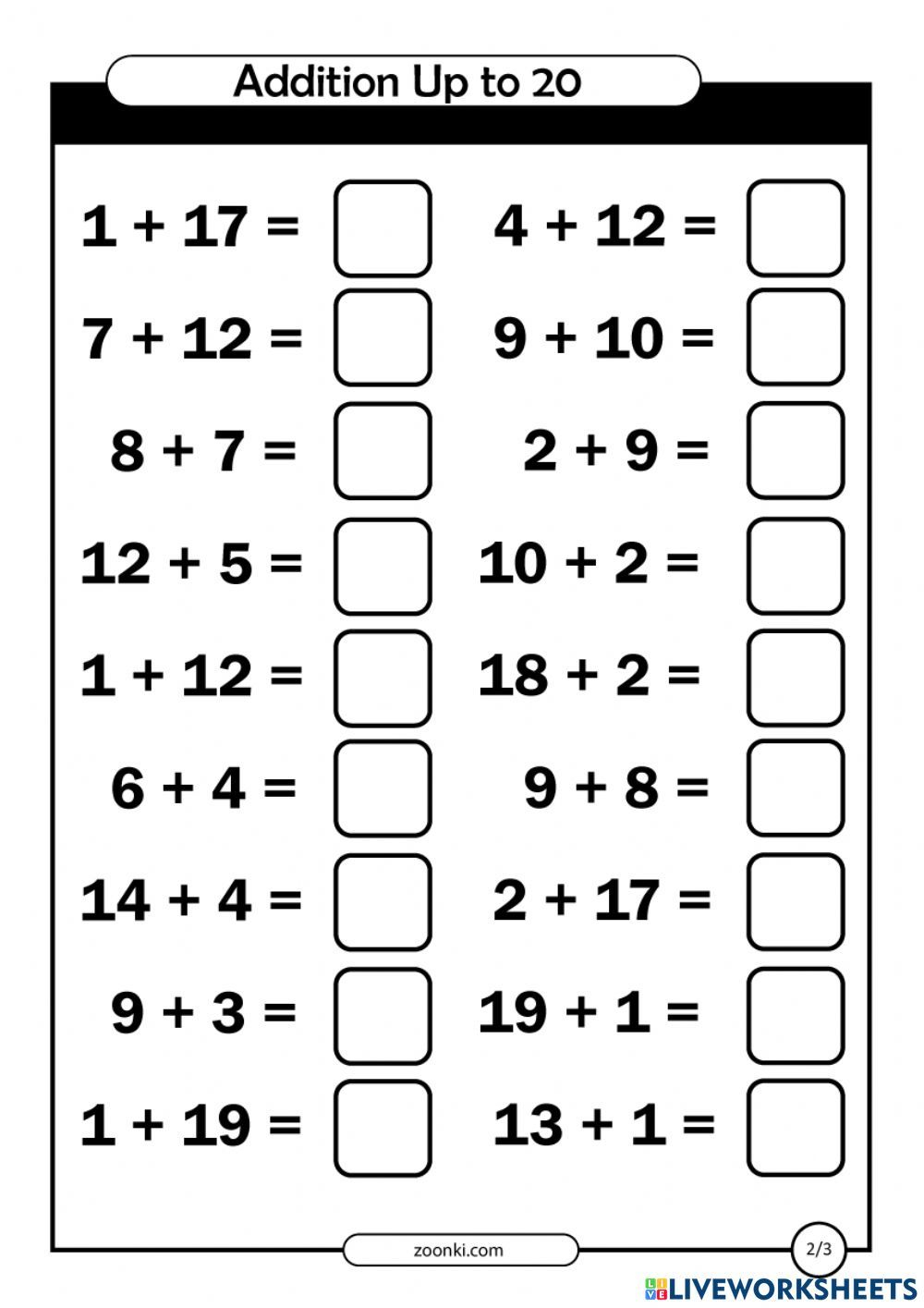 30 Addition 20 Worksheets Kindergarten